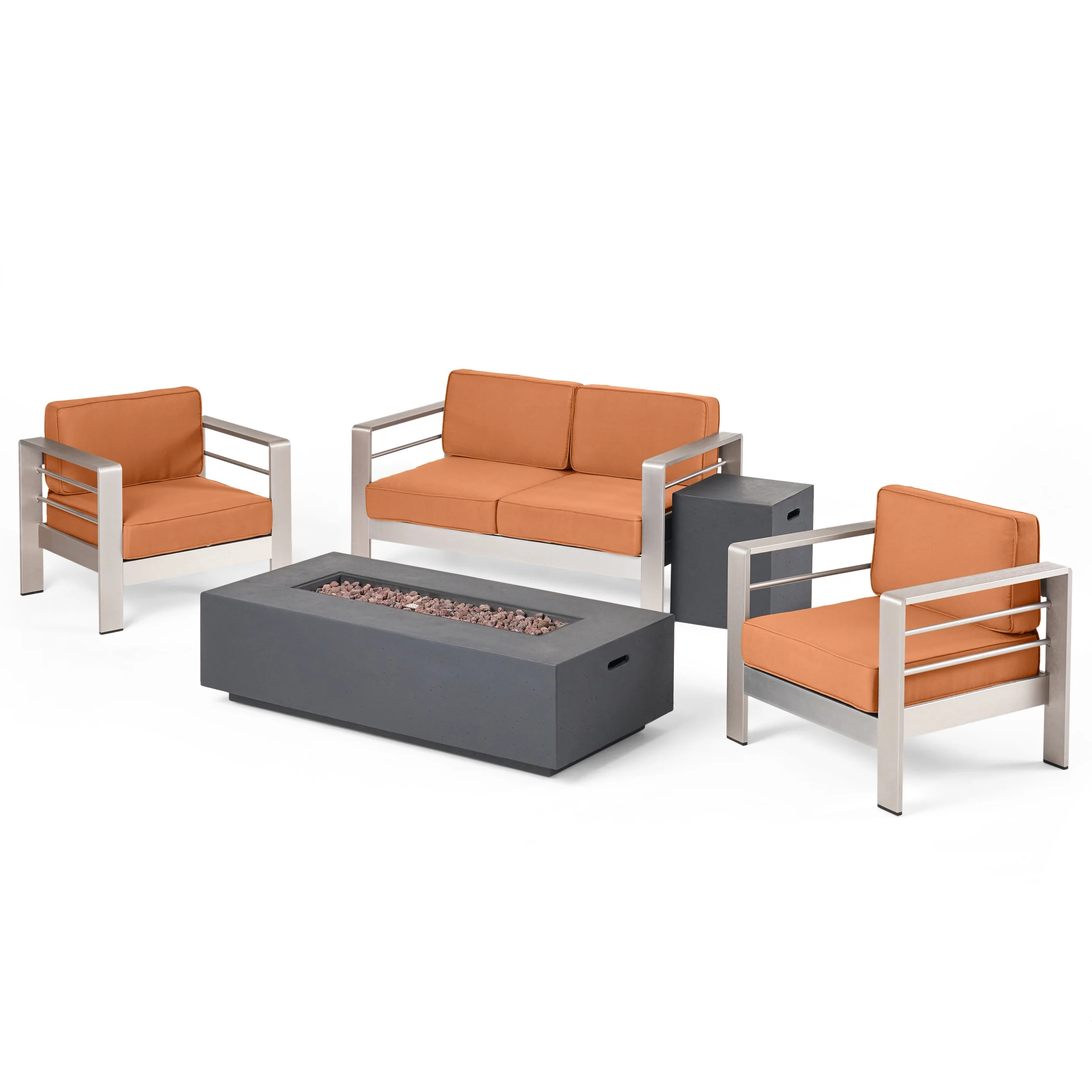 Crested Bay Outdoor 5 Piece Chat Set with Cushions and Fire Pit - furnishings