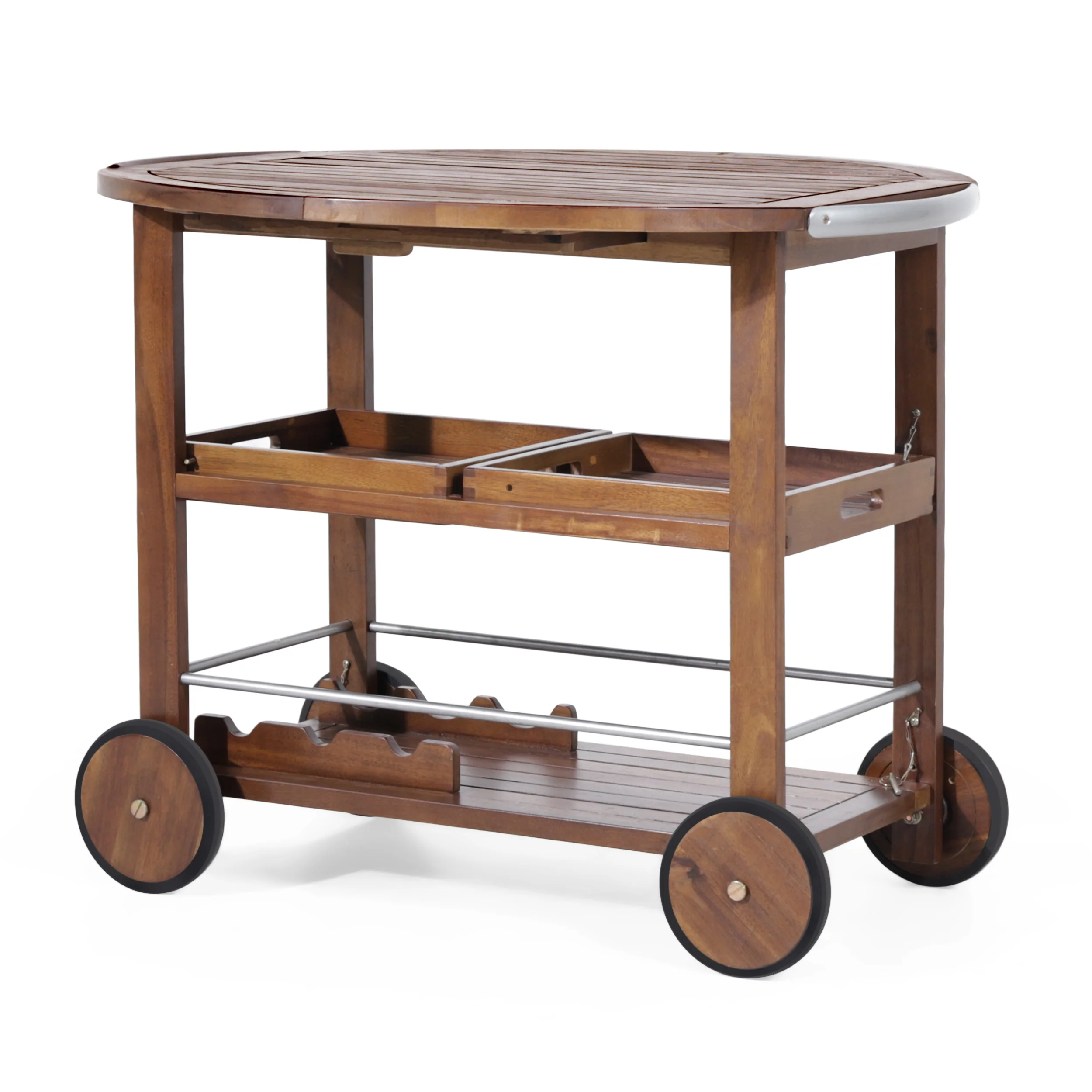 Cyndy Farmhouse Cottage Dark Oak Acacia Wood Bar Cart - furnishings