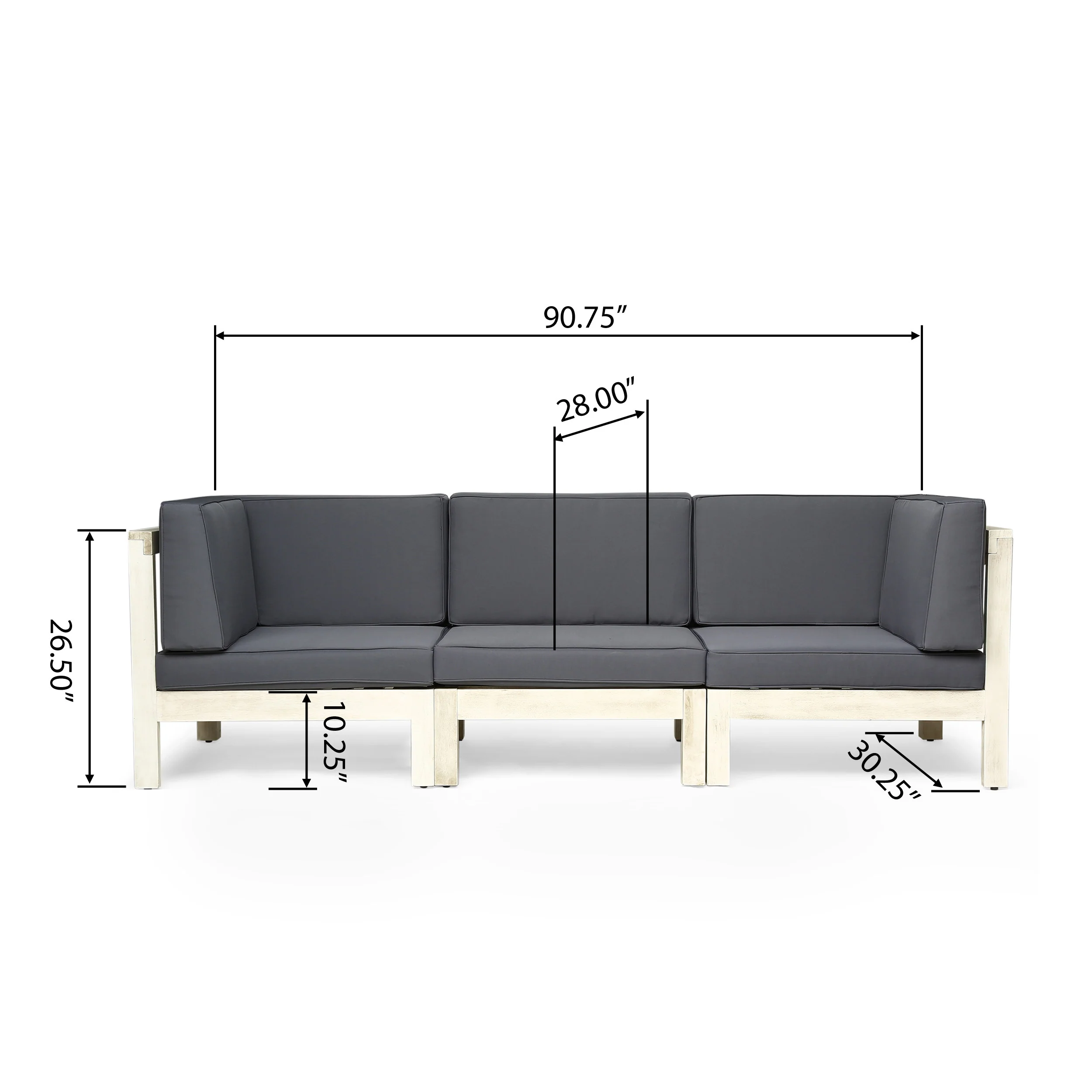 Dawson Outdoor Sectional Sofa Set - 3-Seater - Acacia Wood - Outdoor Cushions - furnishings