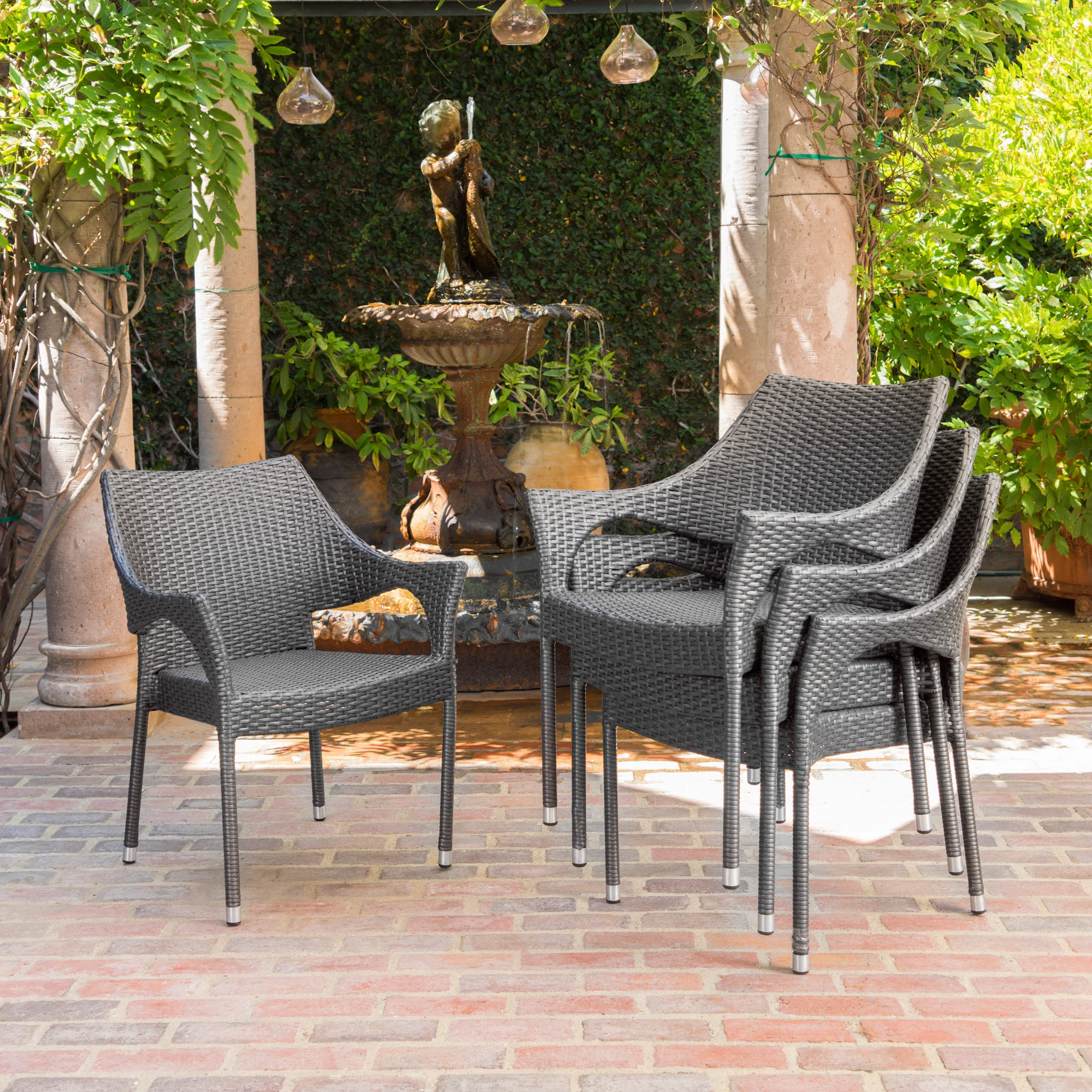 Melisandre Outdoor Grey Wicker Stacking Chairs (Set of 4) - furnishings