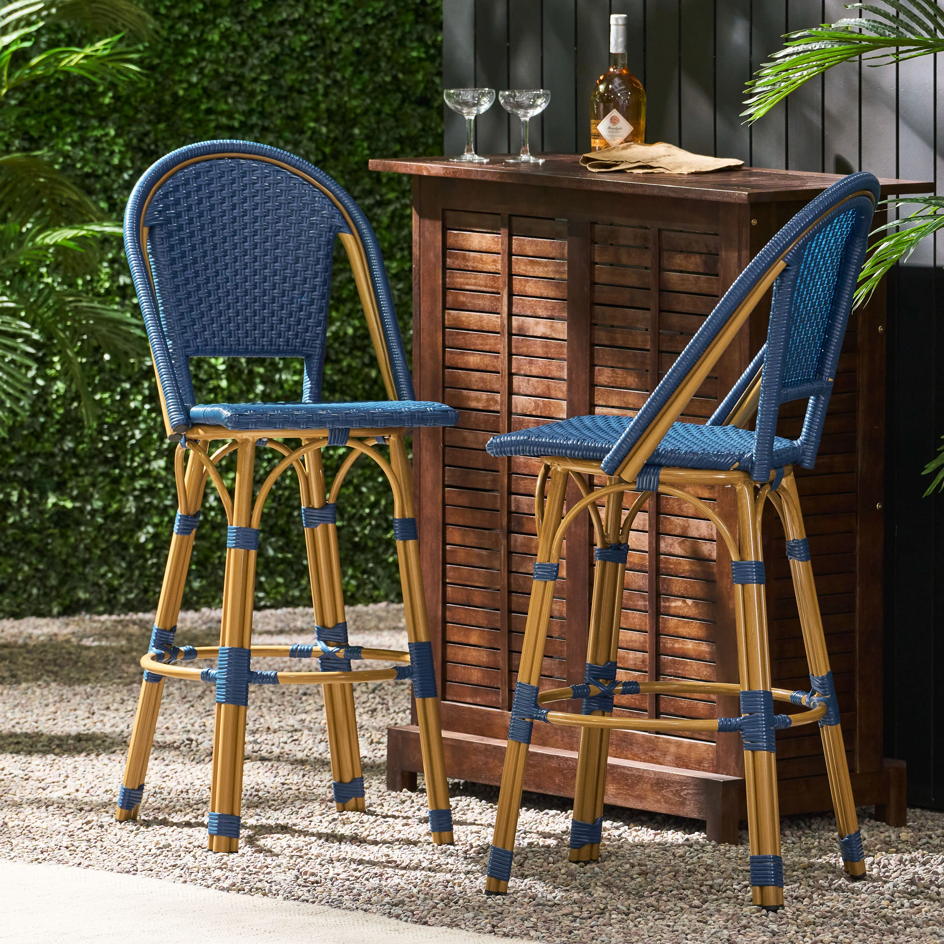 Cotterell Outdoor French Wicker and Aluminum 29.5 Inch Barstools, Set of 2 - furnishings
