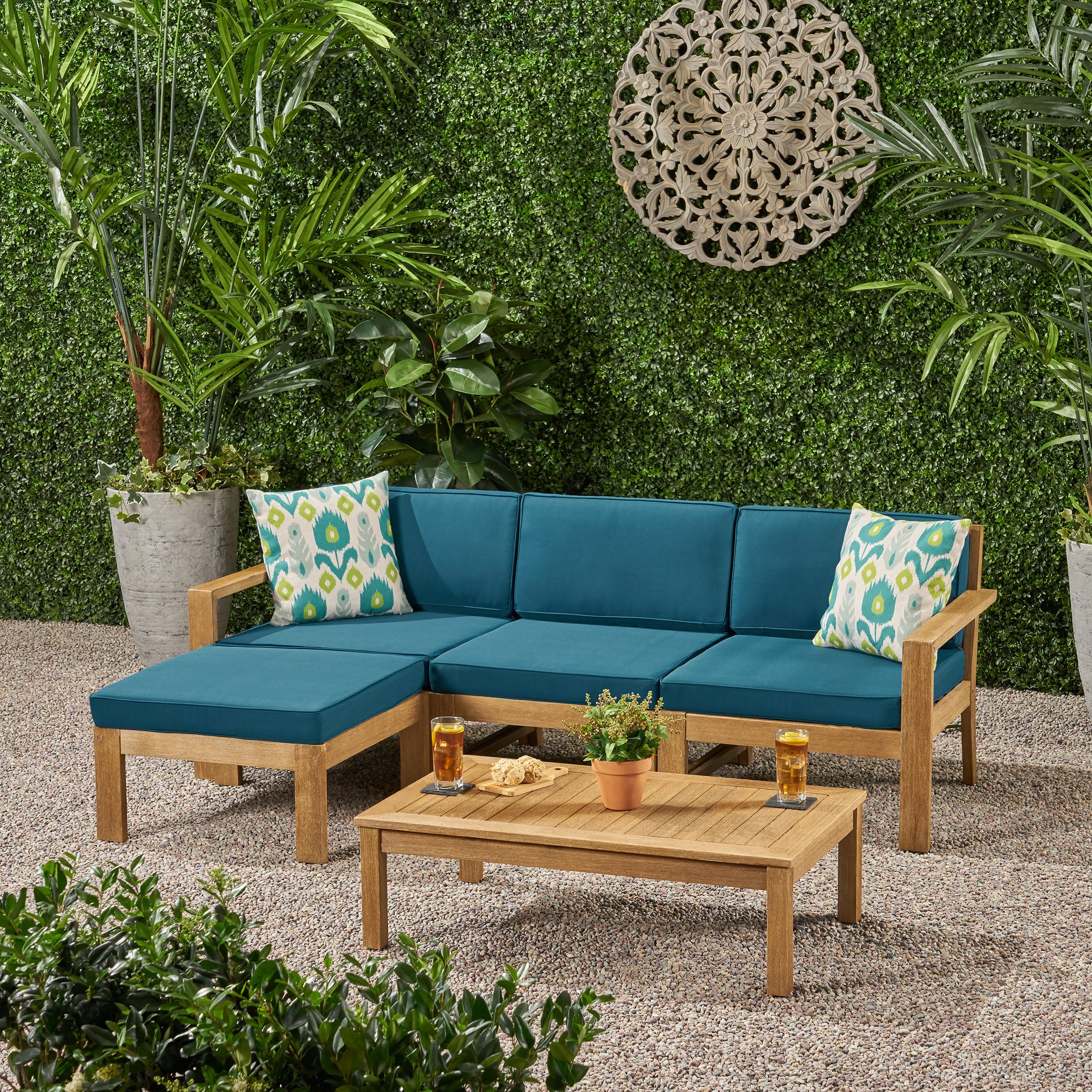 Makayla Ana Outdoor 3 Seater Acacia Wood Sofa Sectional with Cushions - furnishings