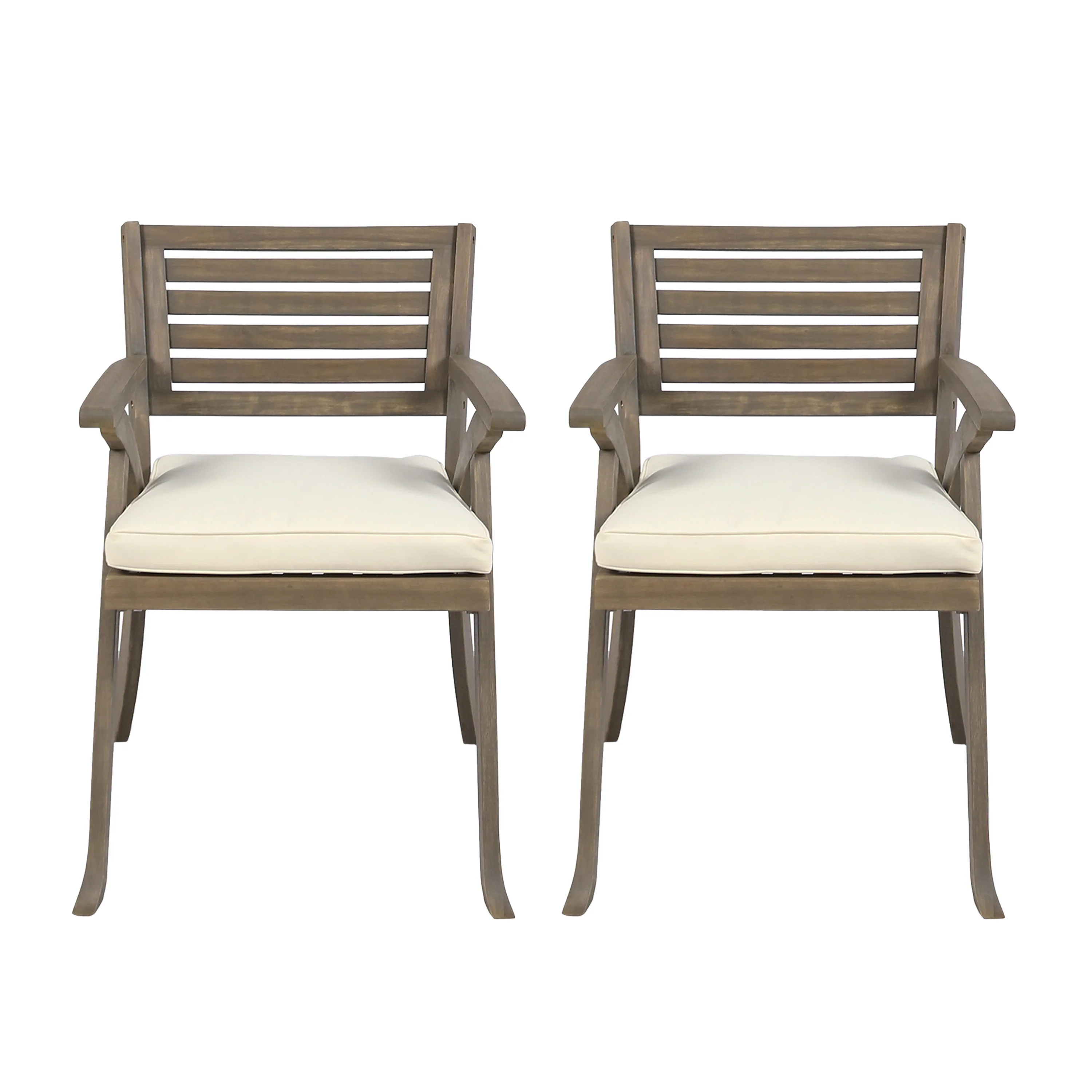 Sean Outdoor Acacia Wood Dining Chair, Gray and Cr?§?§me - furnishings