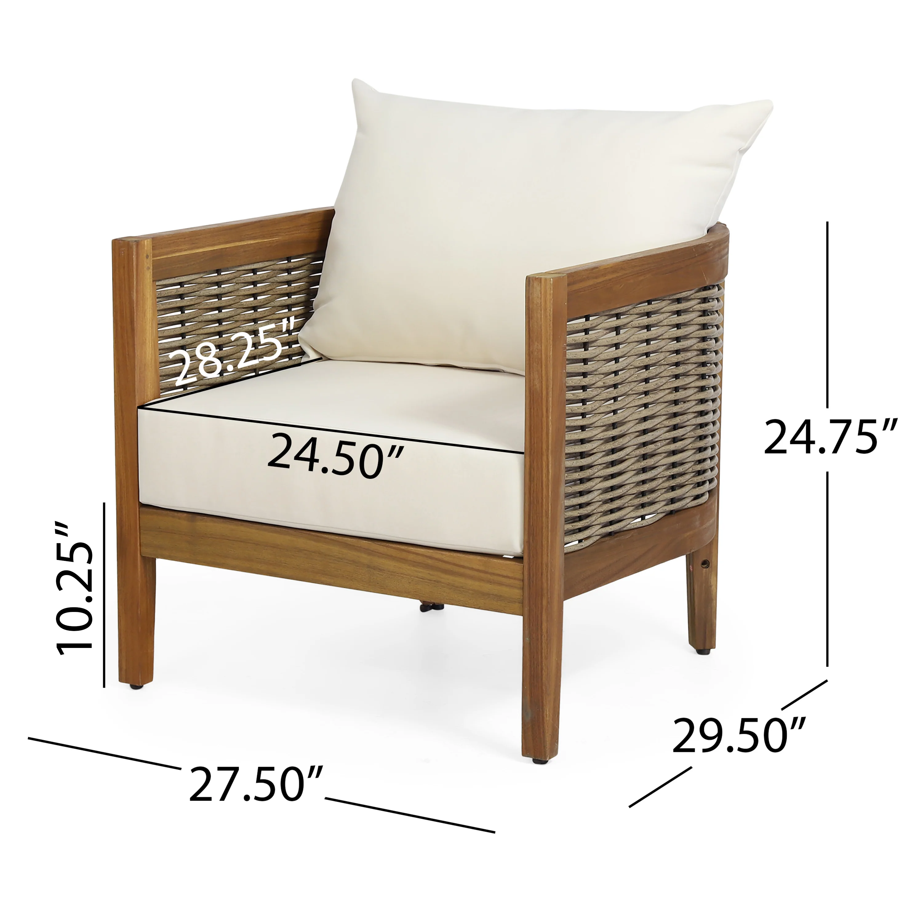 The Crowne Collection Outdoor Acacia Wood Club Chairs with Cushions, Set of 2 - furnishings