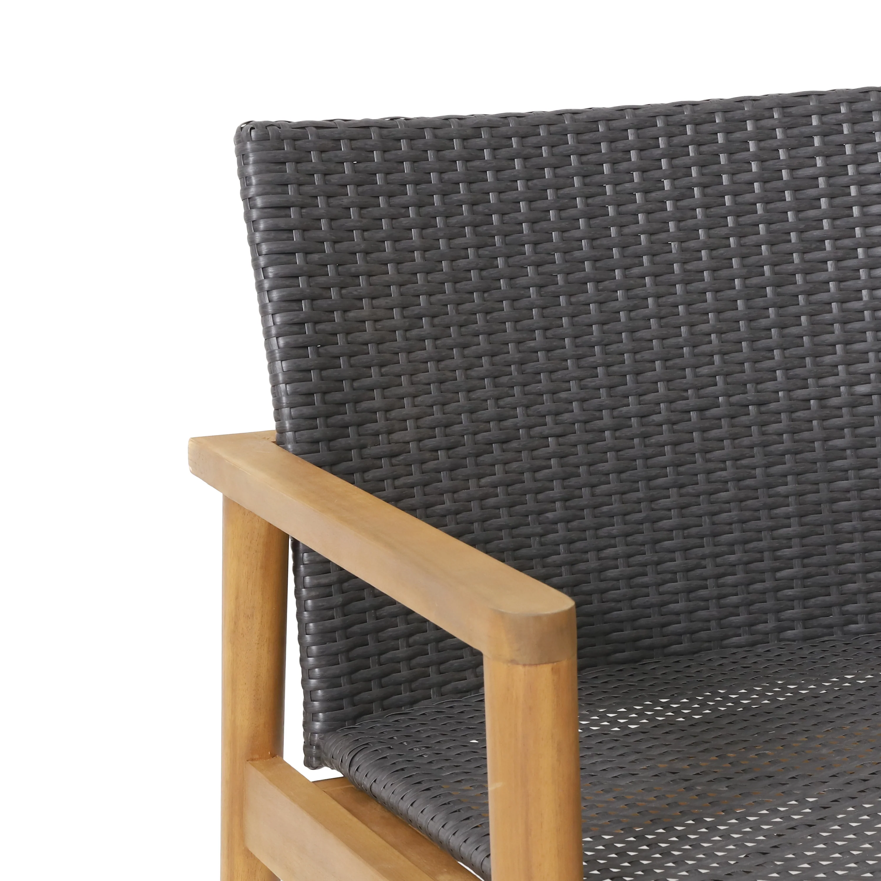 Alamosa Outdoor Wicker and Acacia Wood 4 Seater Chat , Gray and Teak - furnishings