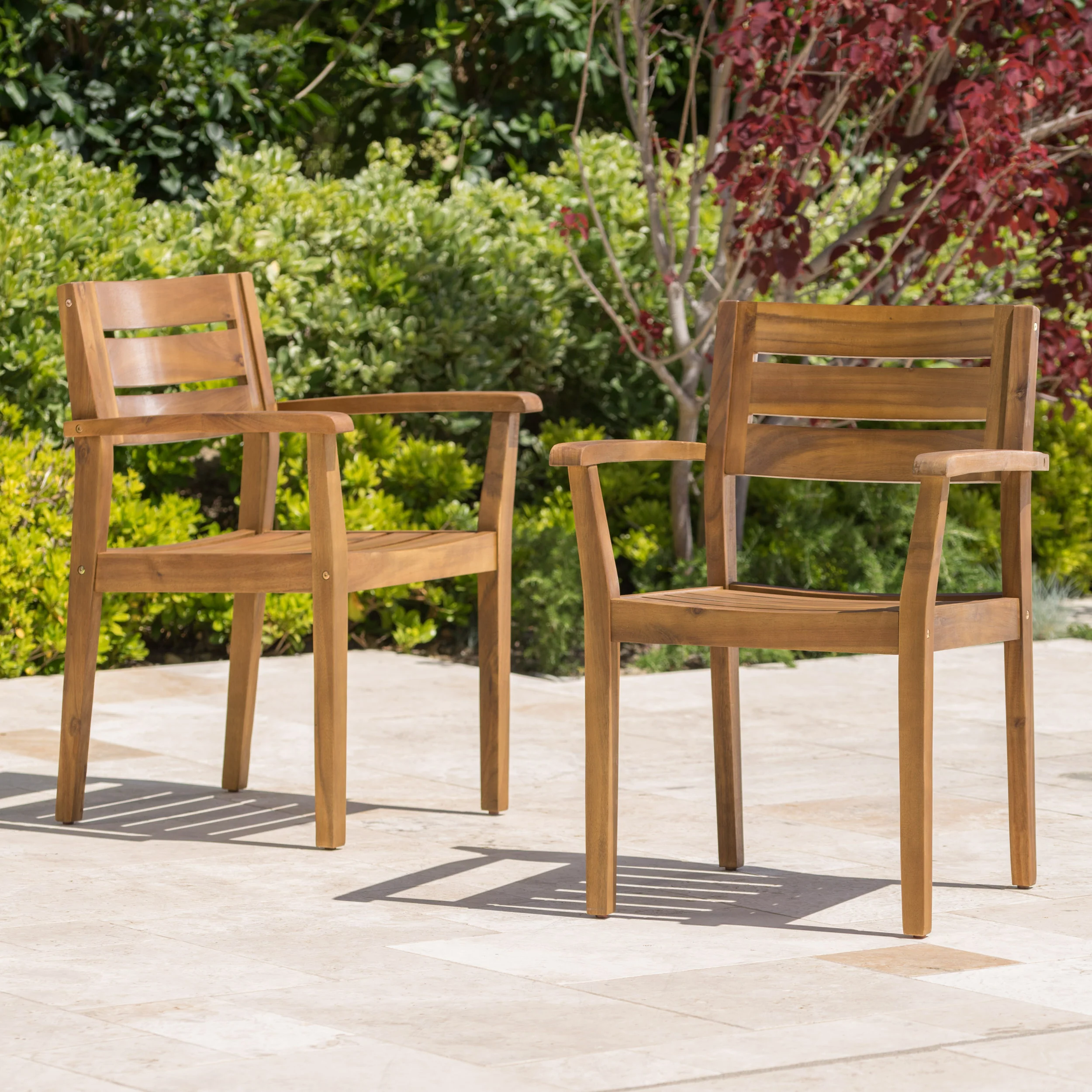 Stanyan Outdoor Teak Finish Acacia Wood Dining Chairs (Set of 2) - furnishings