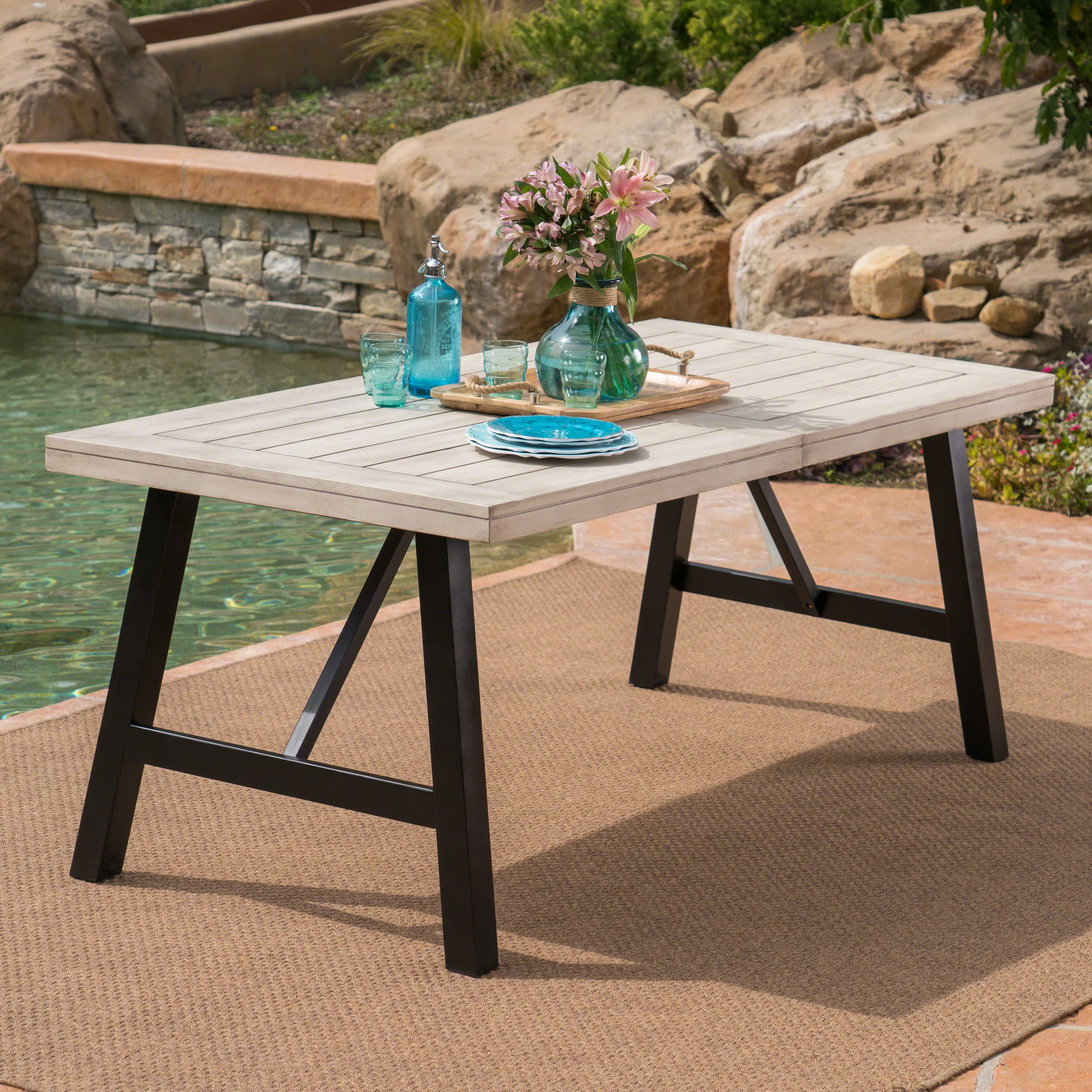 Borocay Outdoor Light Gray Finished Acacia Wood Dining Table - furnishings