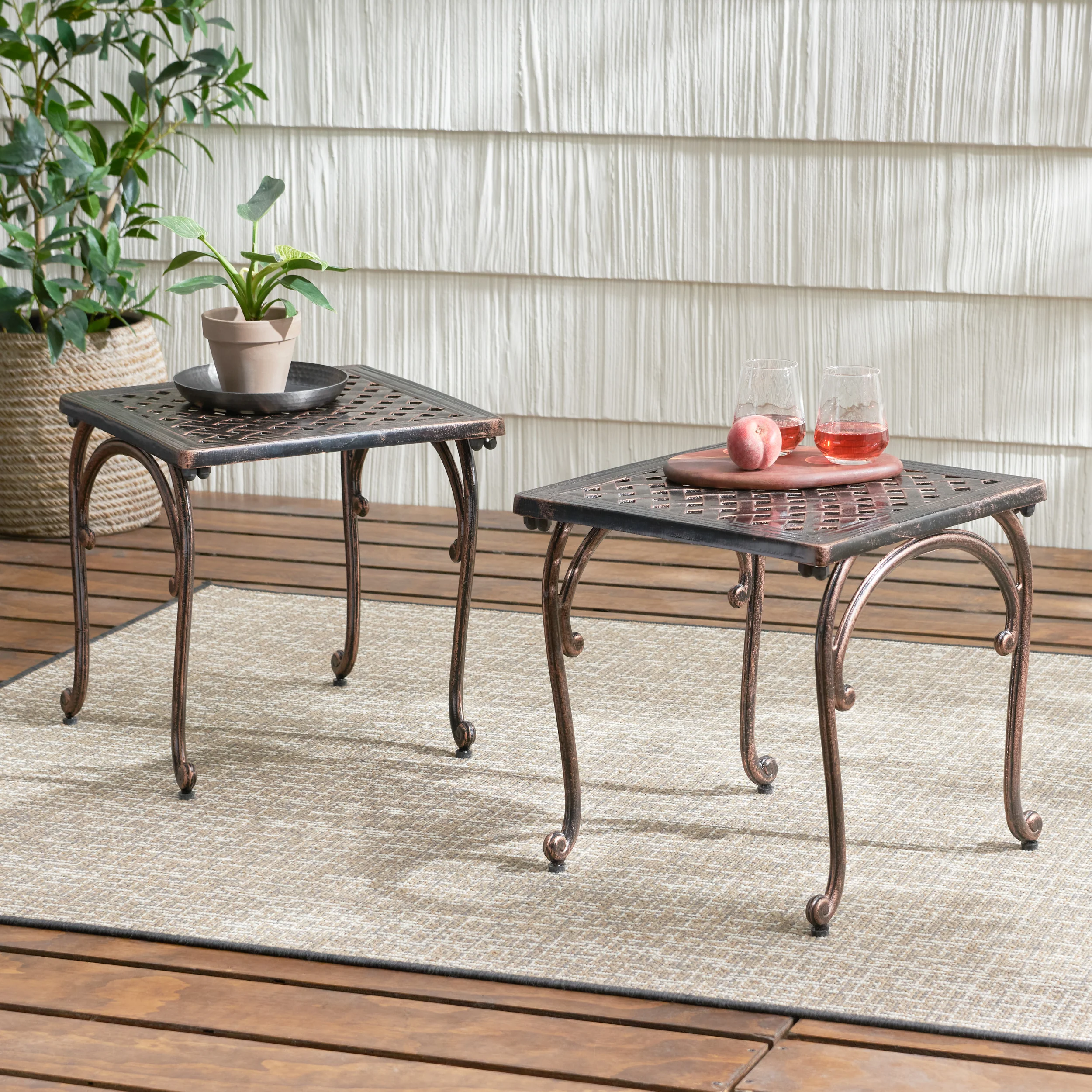Hyde Traditional Outdoor Copper Cast Aluminum End Tables (Set of 2) - furnishings