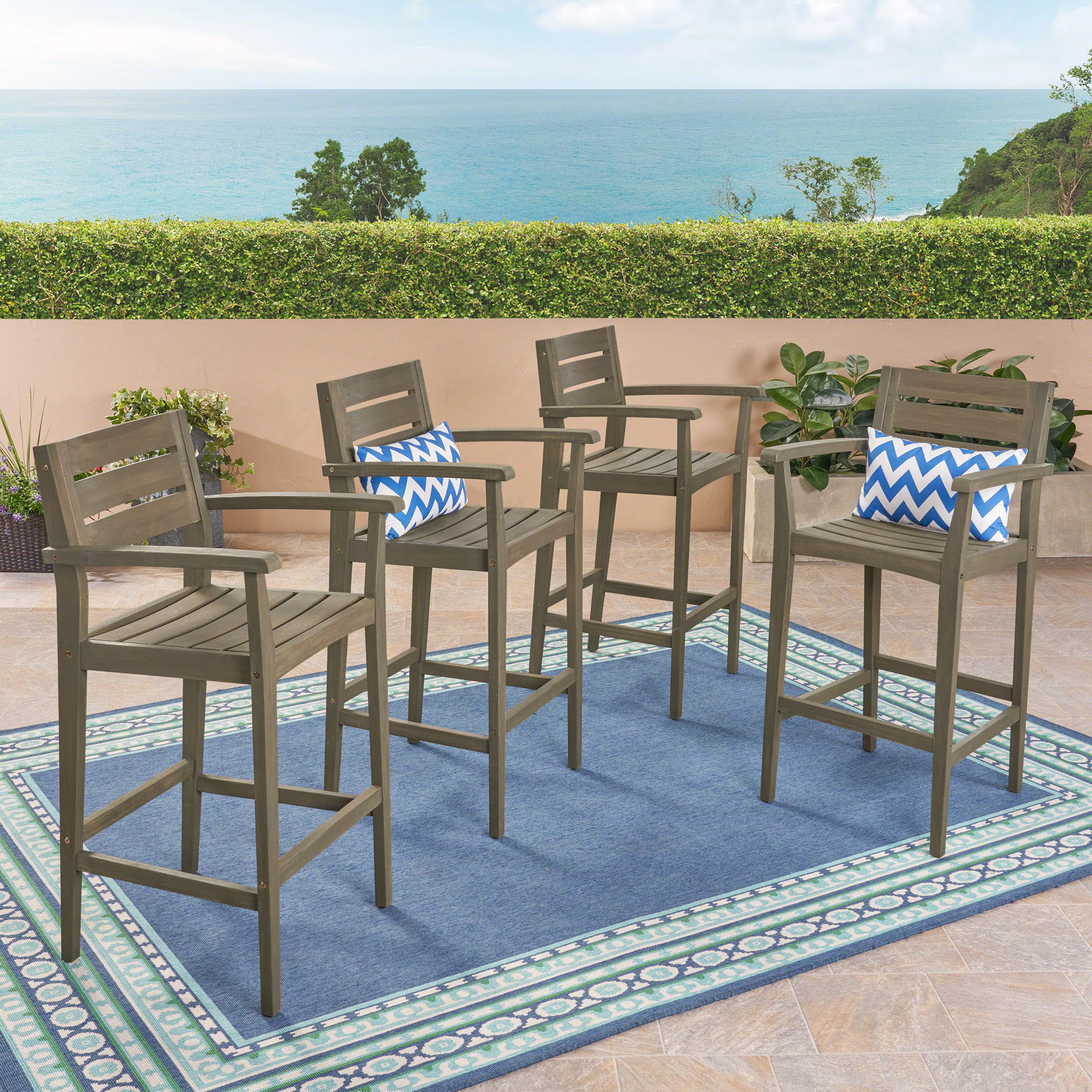 Blair Outdoor Rustic Acacia Wood Barstool (Set of 4) - furnishings