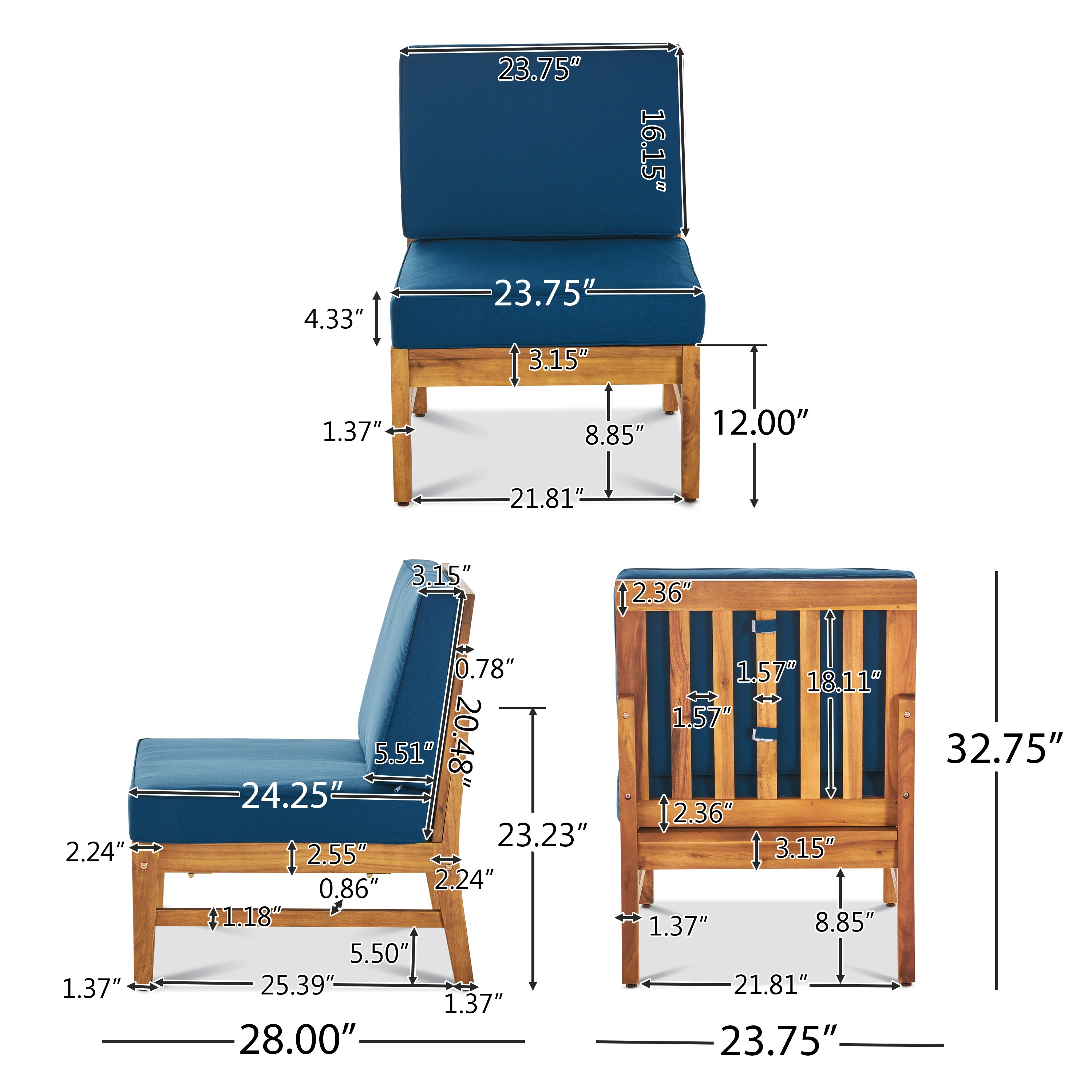 Judith Outdoor 9 Seater Acacia Wood Sectional Sofa Set with Cushions - furnishings