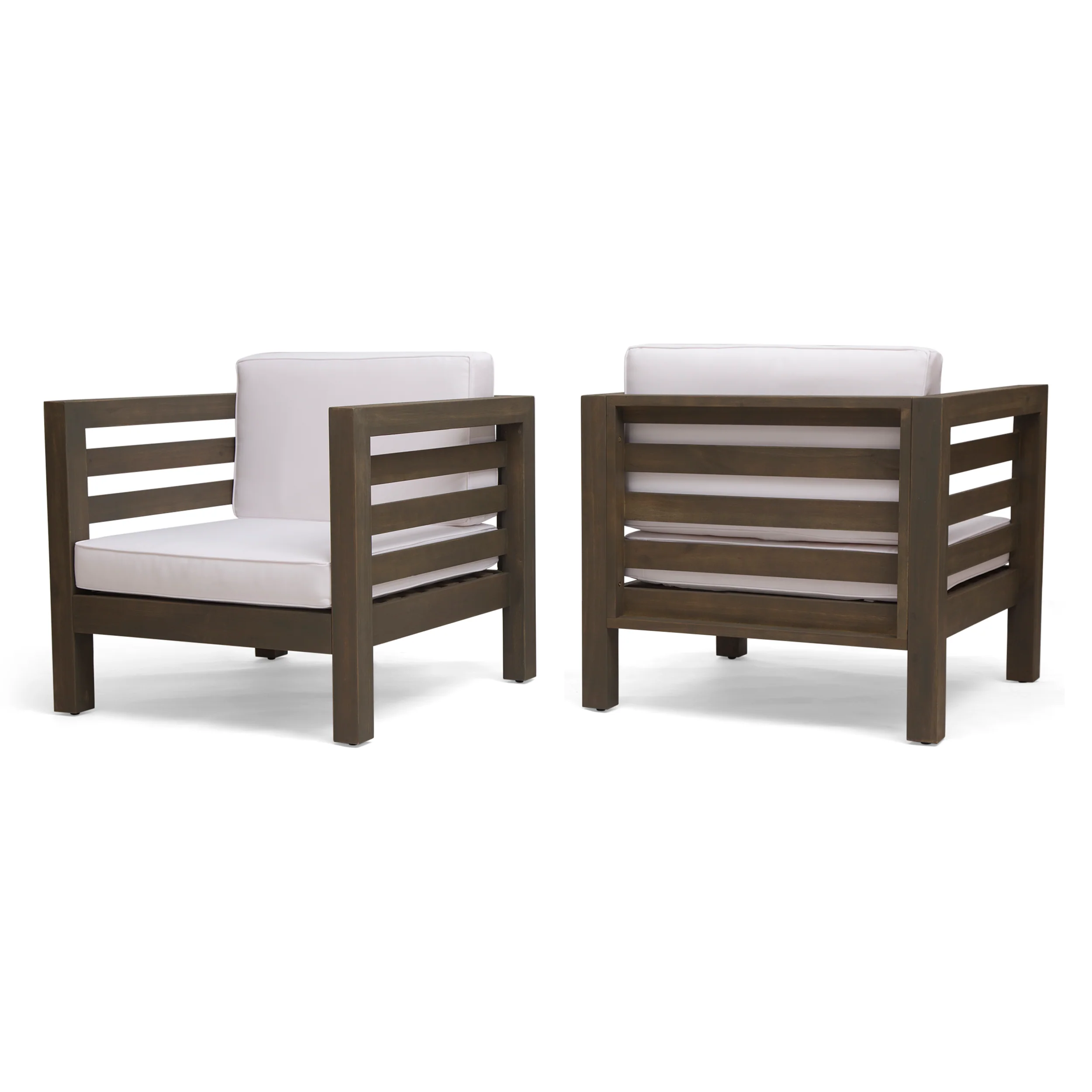 Louise Outdoor Acacia Wood Club Chairs with Cushions (Set of 2) - furnishings