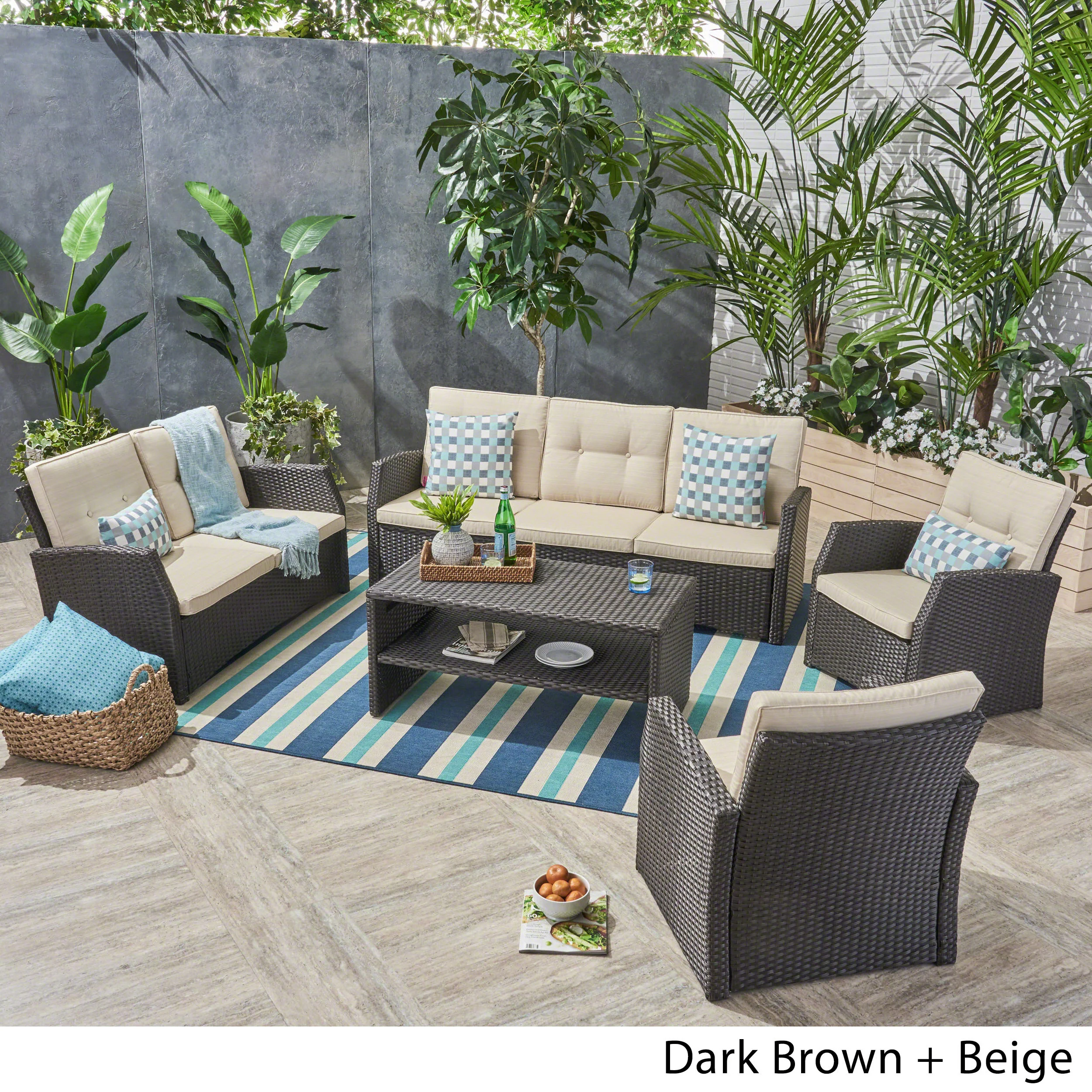 Roswell Outdoor 7 Seater Wicker Chat Set - furnishings