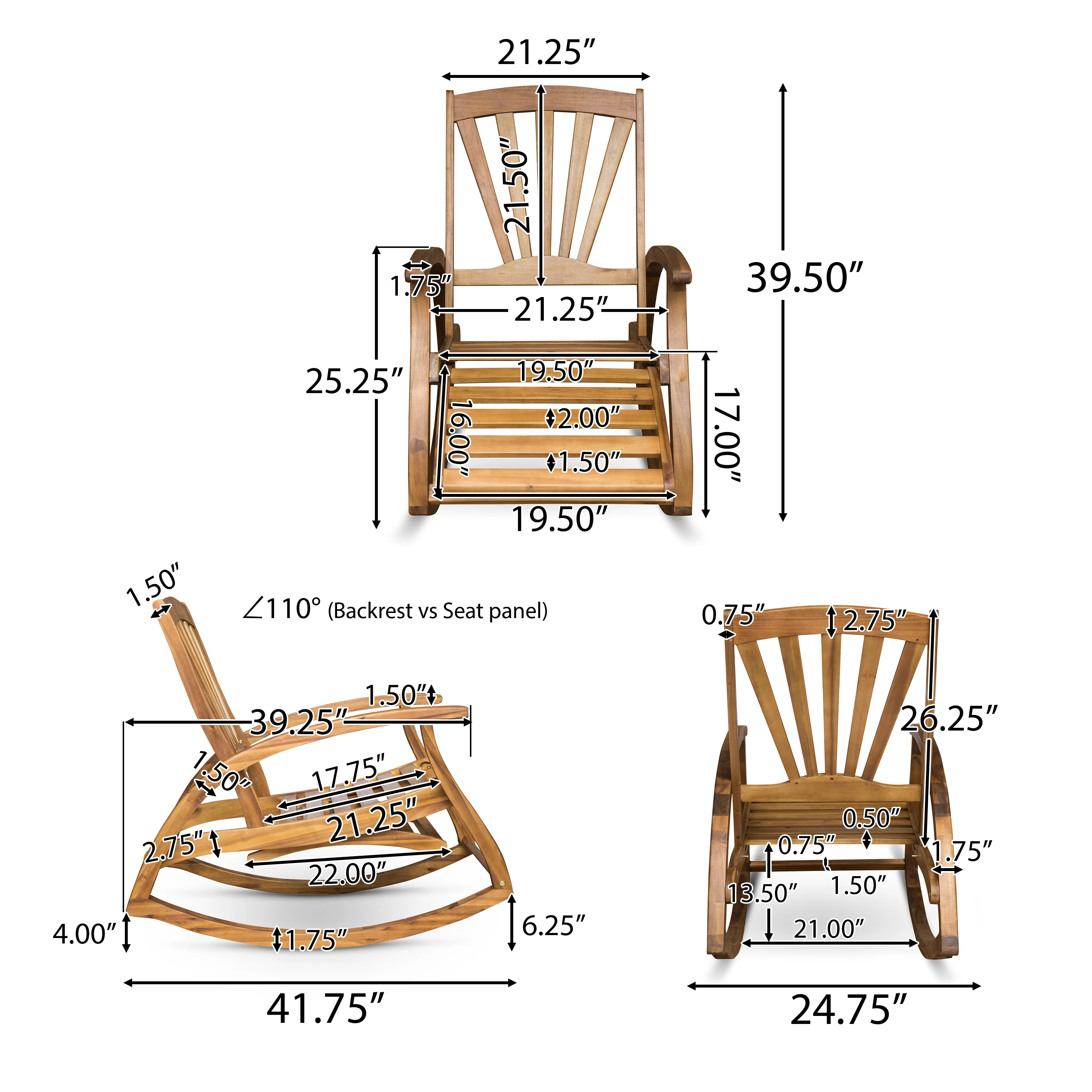 Lee Outdoor Rustic Acacia Wood Recliner Rocking Chairs (Set of 2) - furnishings