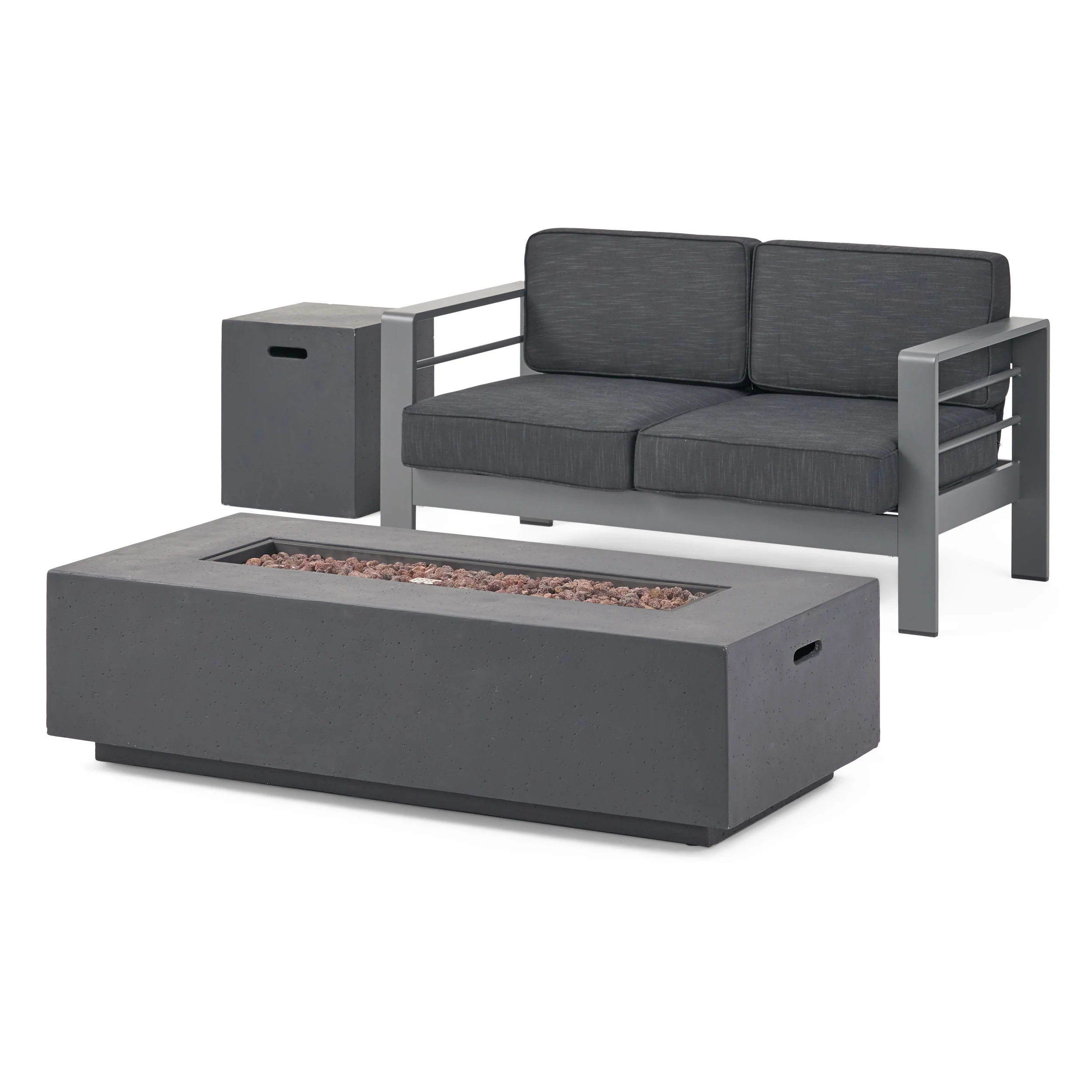 Danae Coral Outdoor Loveseat and Fire Pit Set - furnishings