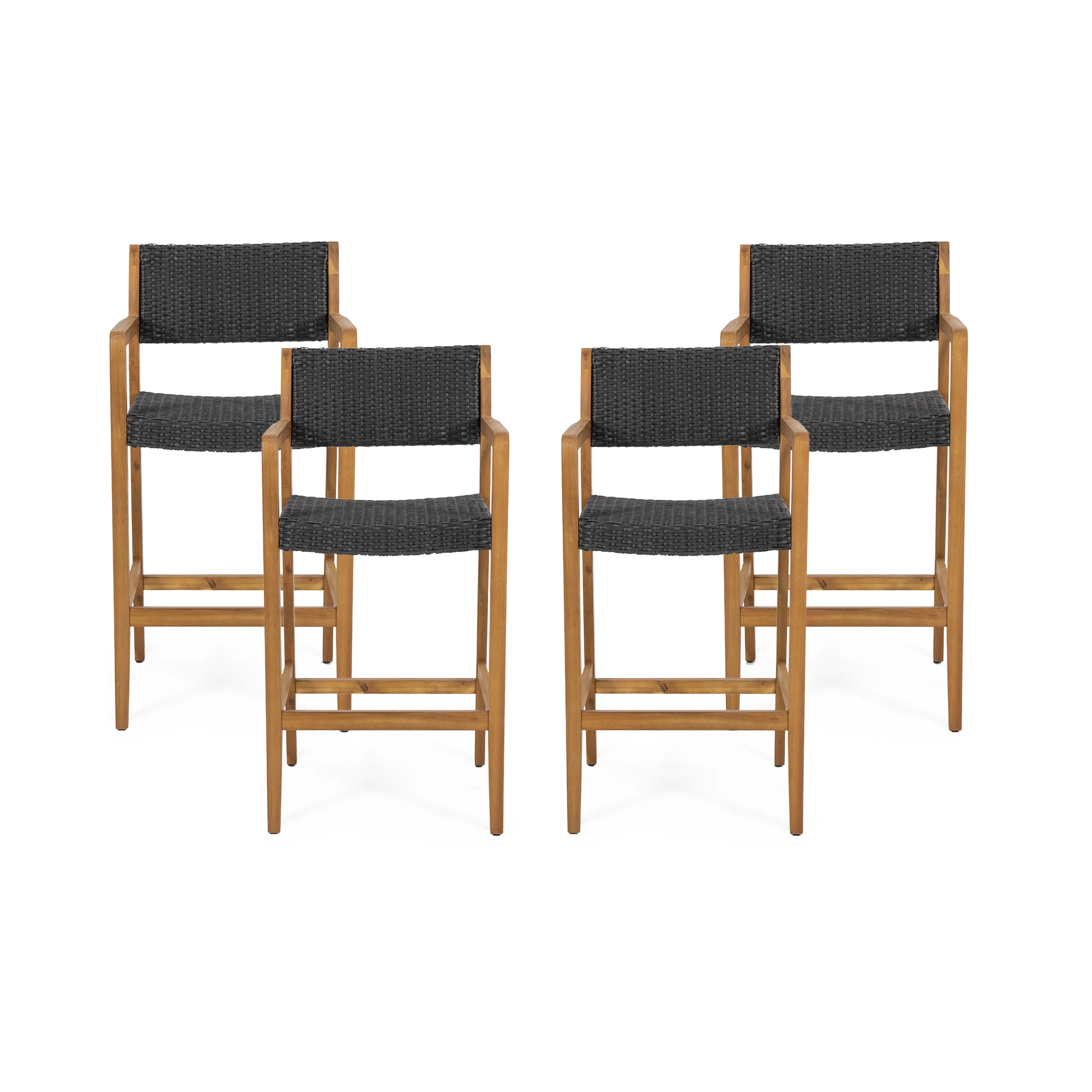 Eliani Outdoor Acacia Wood Barstools with Wicker (Set of 4) - furnishings