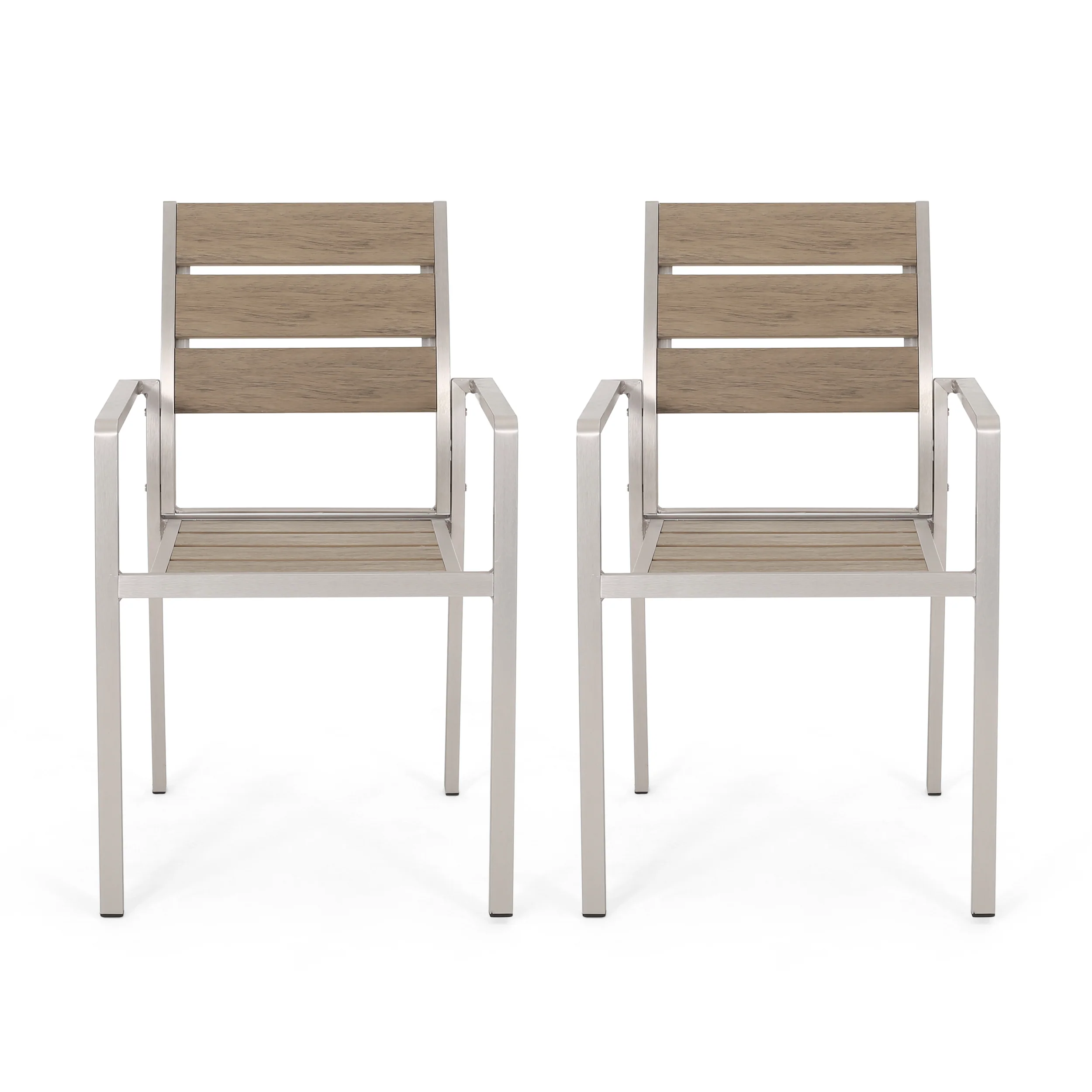 Cherie Outdoor Modern Aluminum Dining Chair with Faux Wood Seat (Set of 2) - furnishings