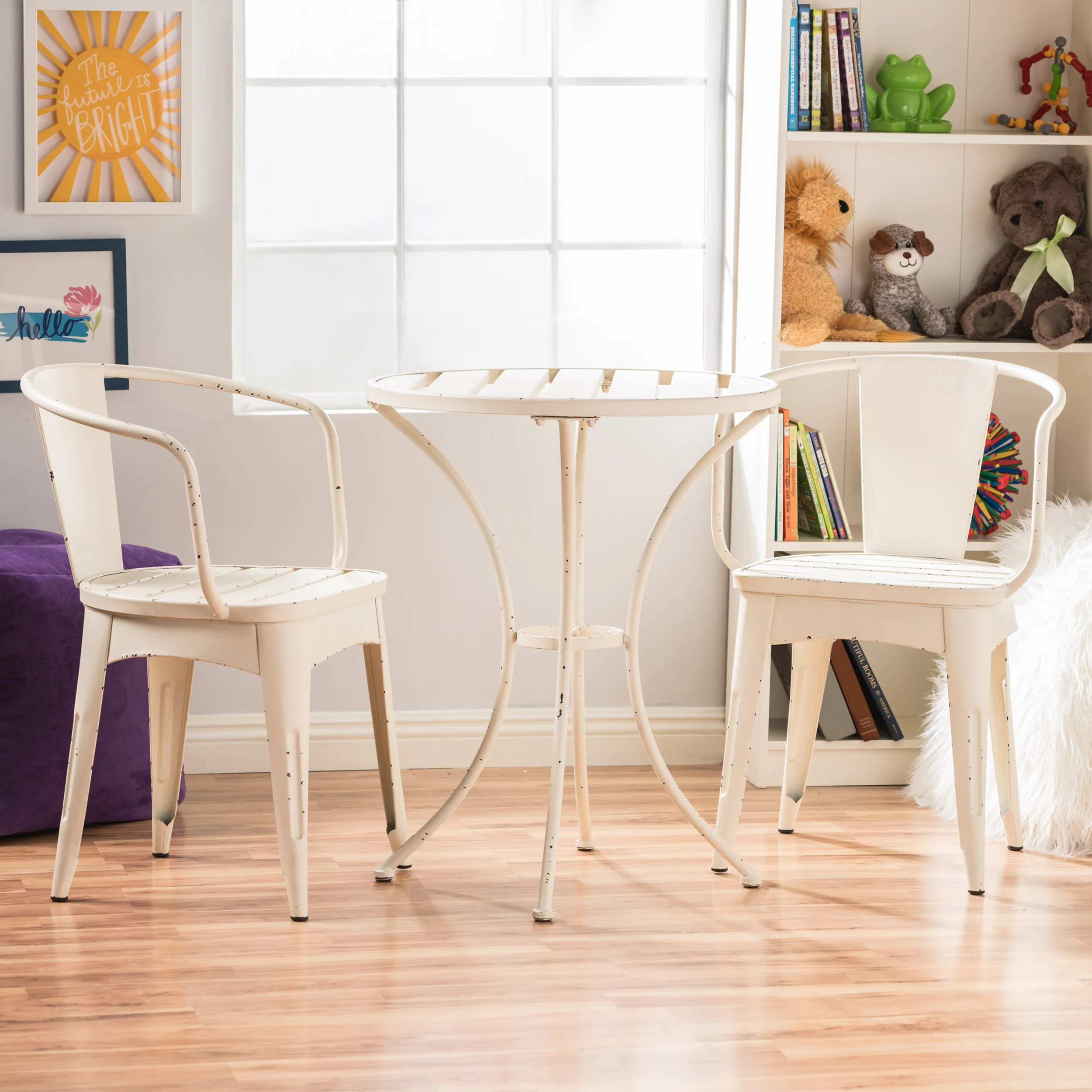 Castro Outdoor Modern 3-Piece Metal Bistro Set with Slats - furnishings