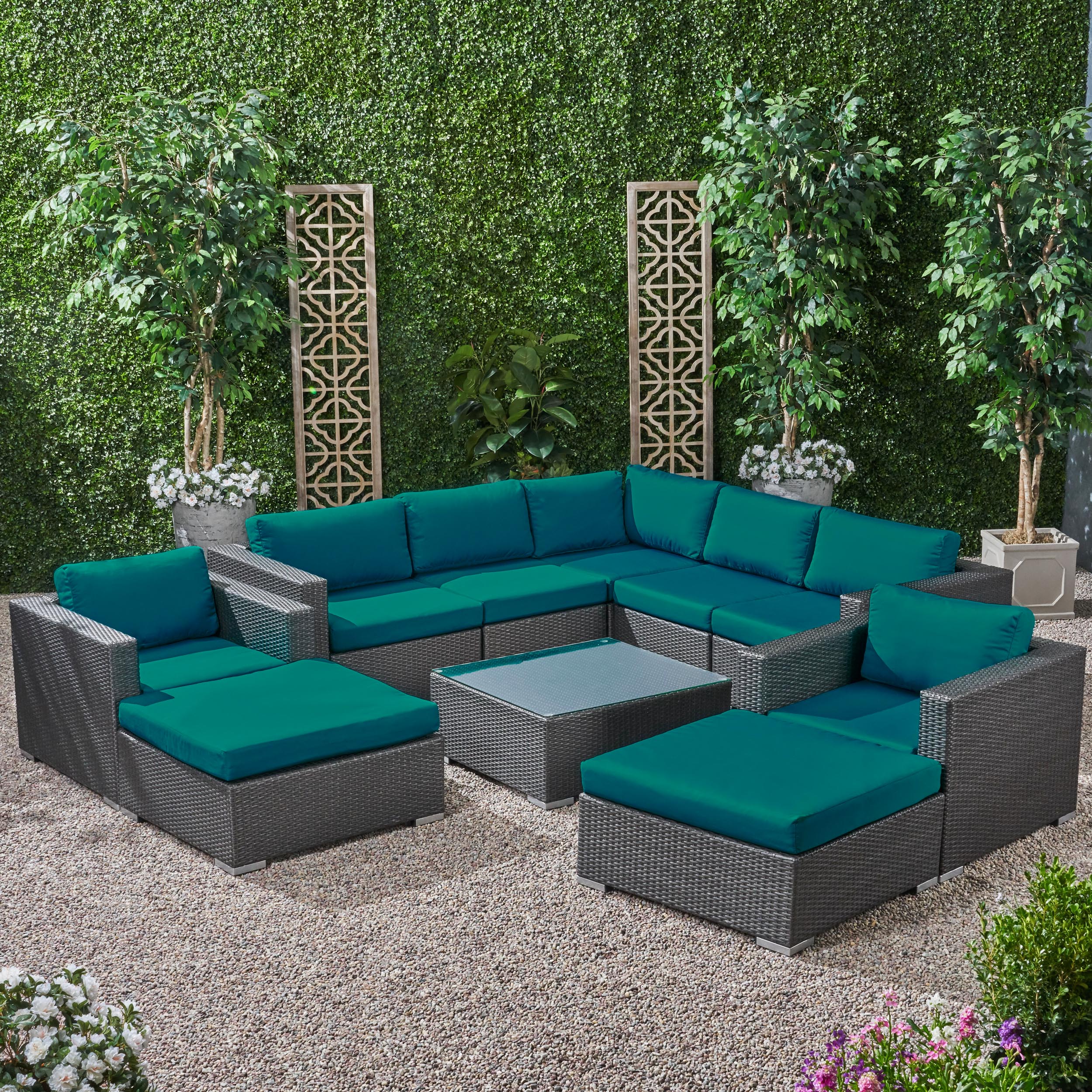 Kyra Outdoor 7 Seater Wicker Sectional Sofa Set with Sunbrella Cushions - furnishings