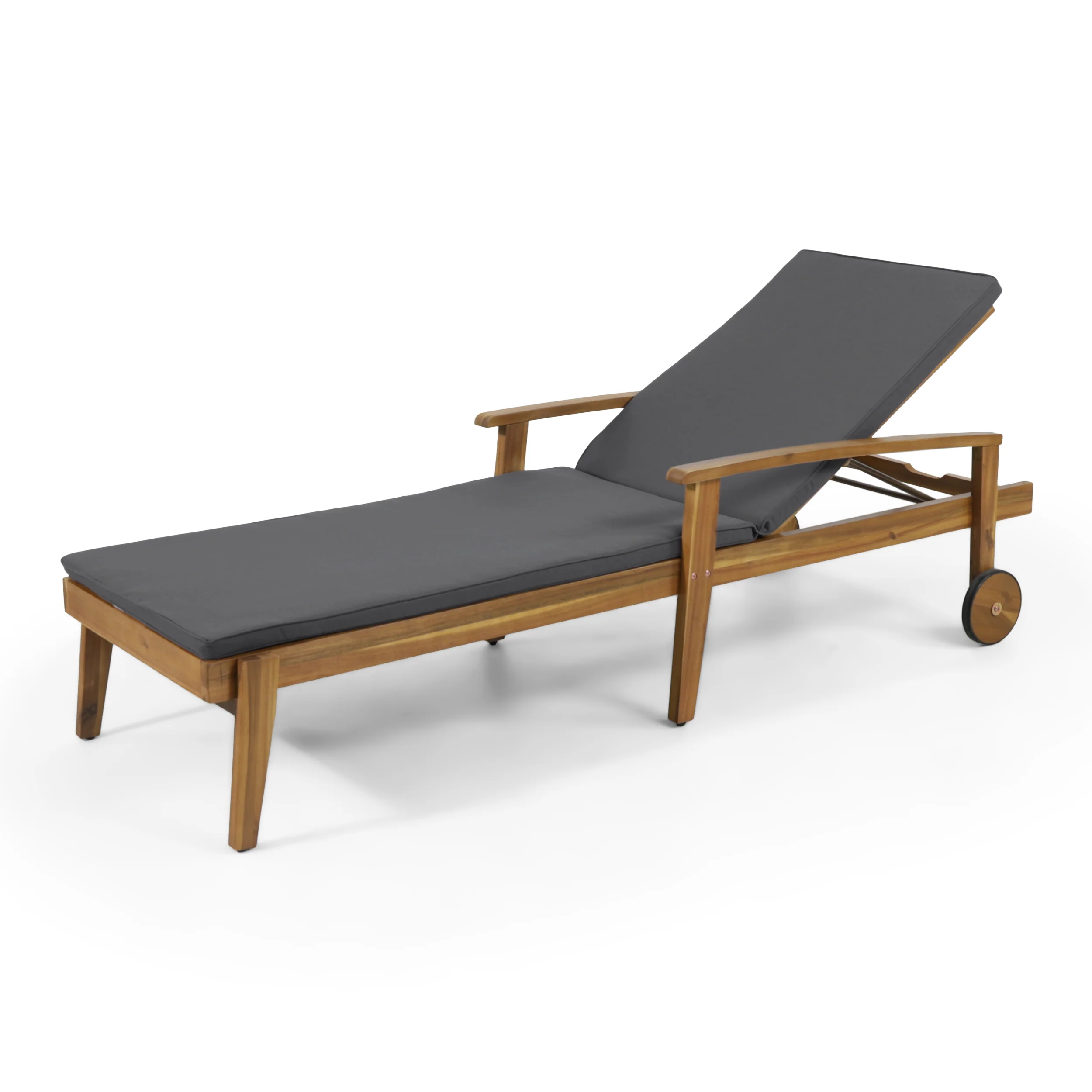 Lucknow Outdoor Acacia Wood Chaise Lounge with Water Resistant Cushion - furnishings