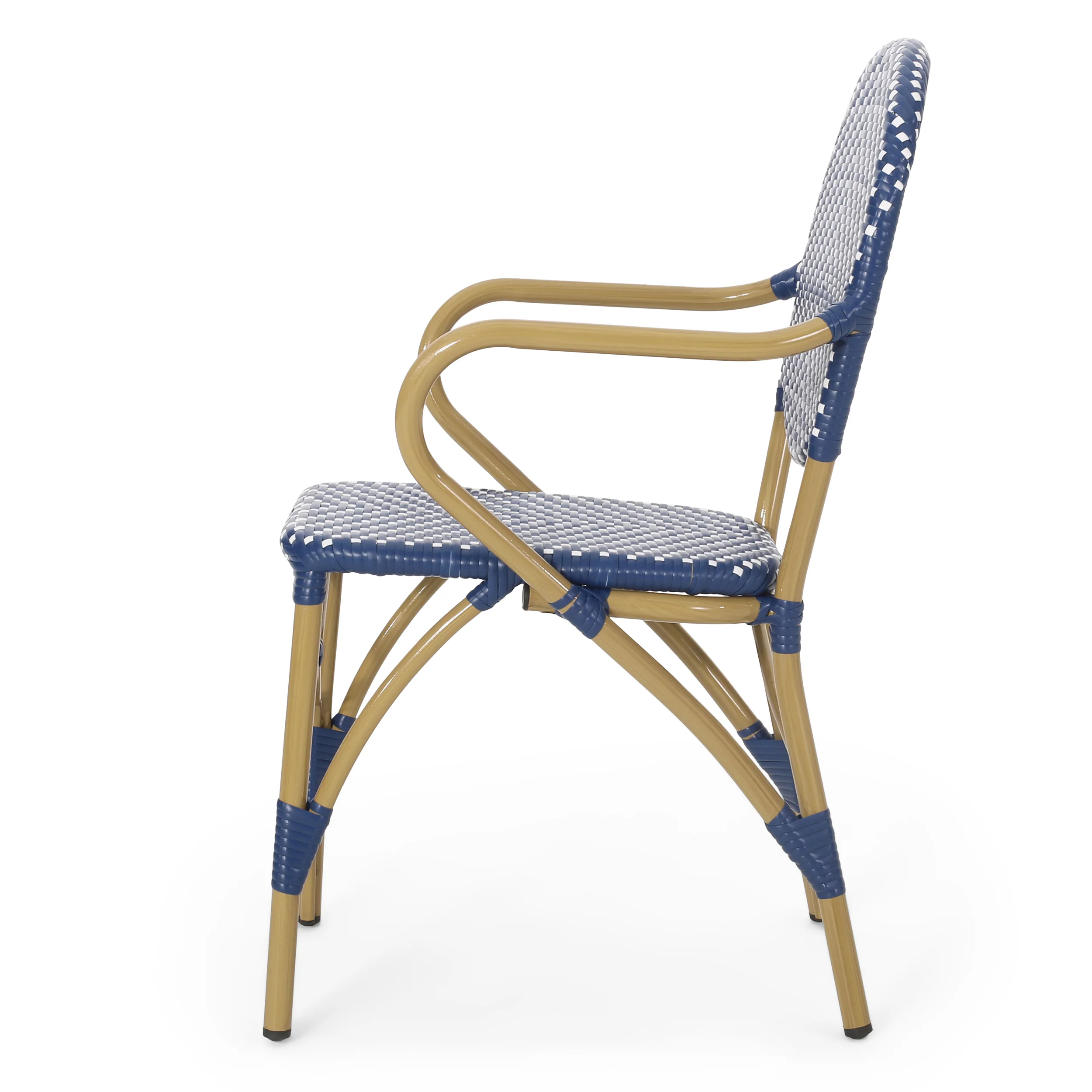 Groveport Outdoor Aluminum French Bistro Chairs, Set of 2, Dark Teal, White, and Bamboo Finish - furnishings