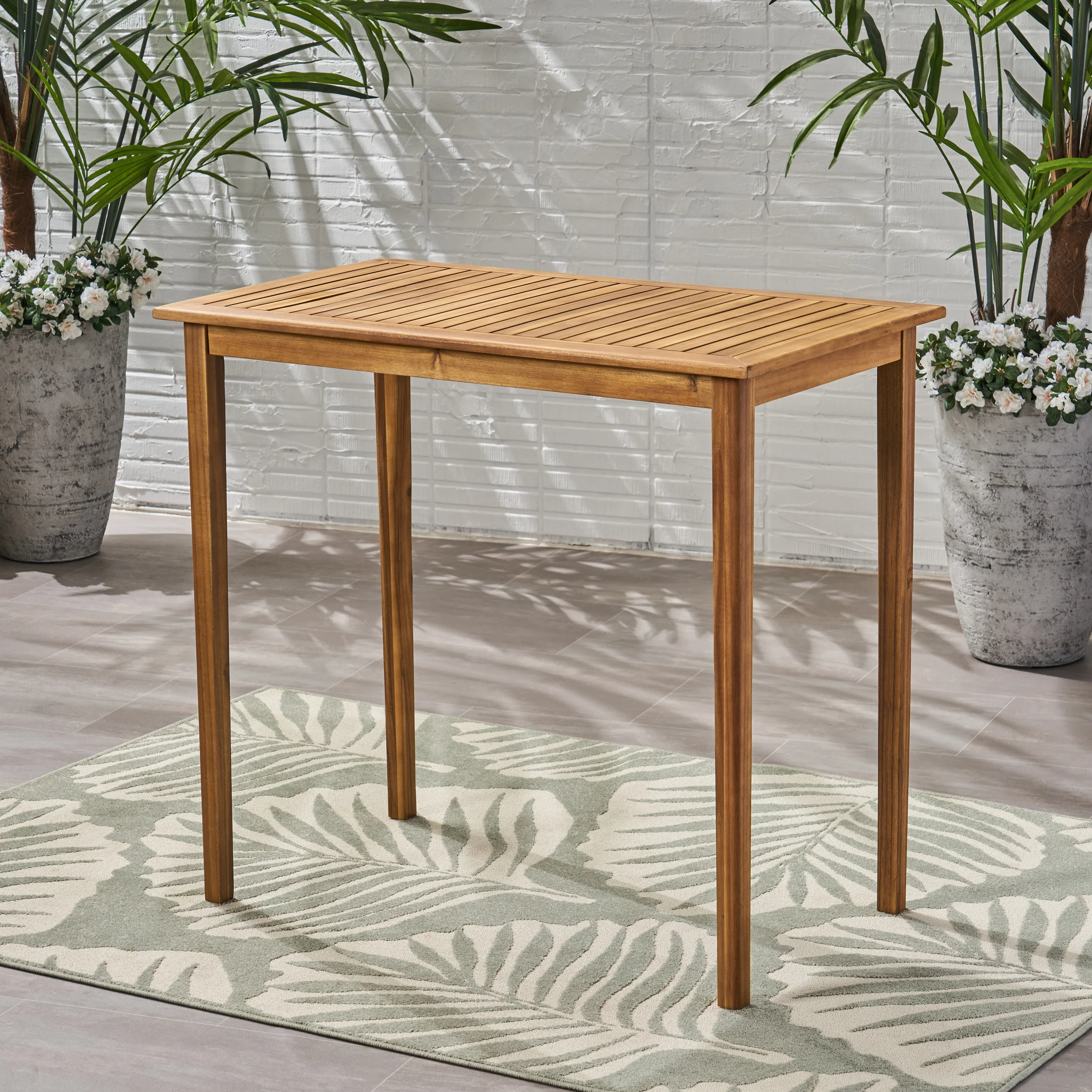Teresa Outdoor Minimalist Acacia Wood Rectangle Bar Table - furnishings