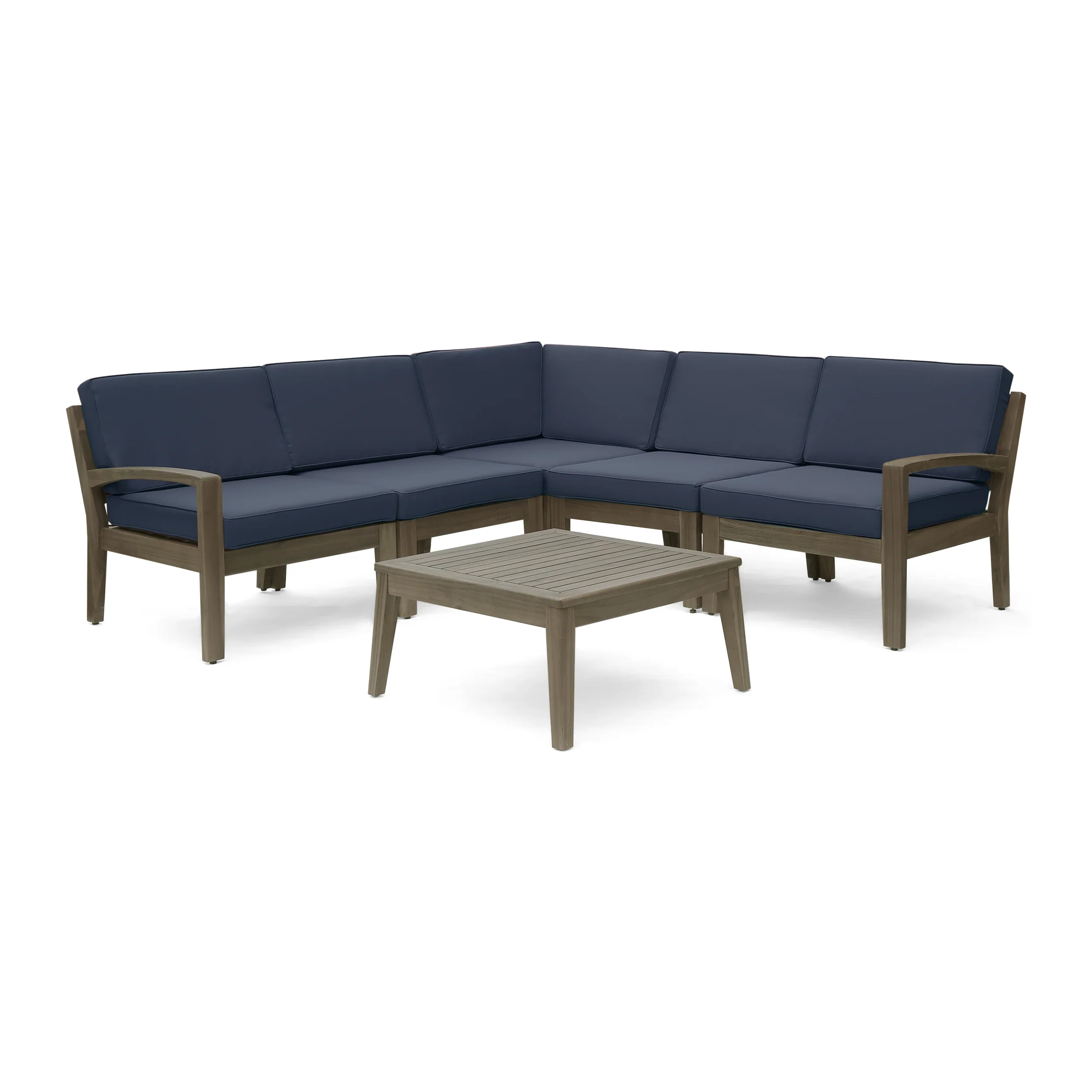 Ray Outdoor Acacia Wood 5 Seater Sectional Sofa Set with Coffee Table - furnishings