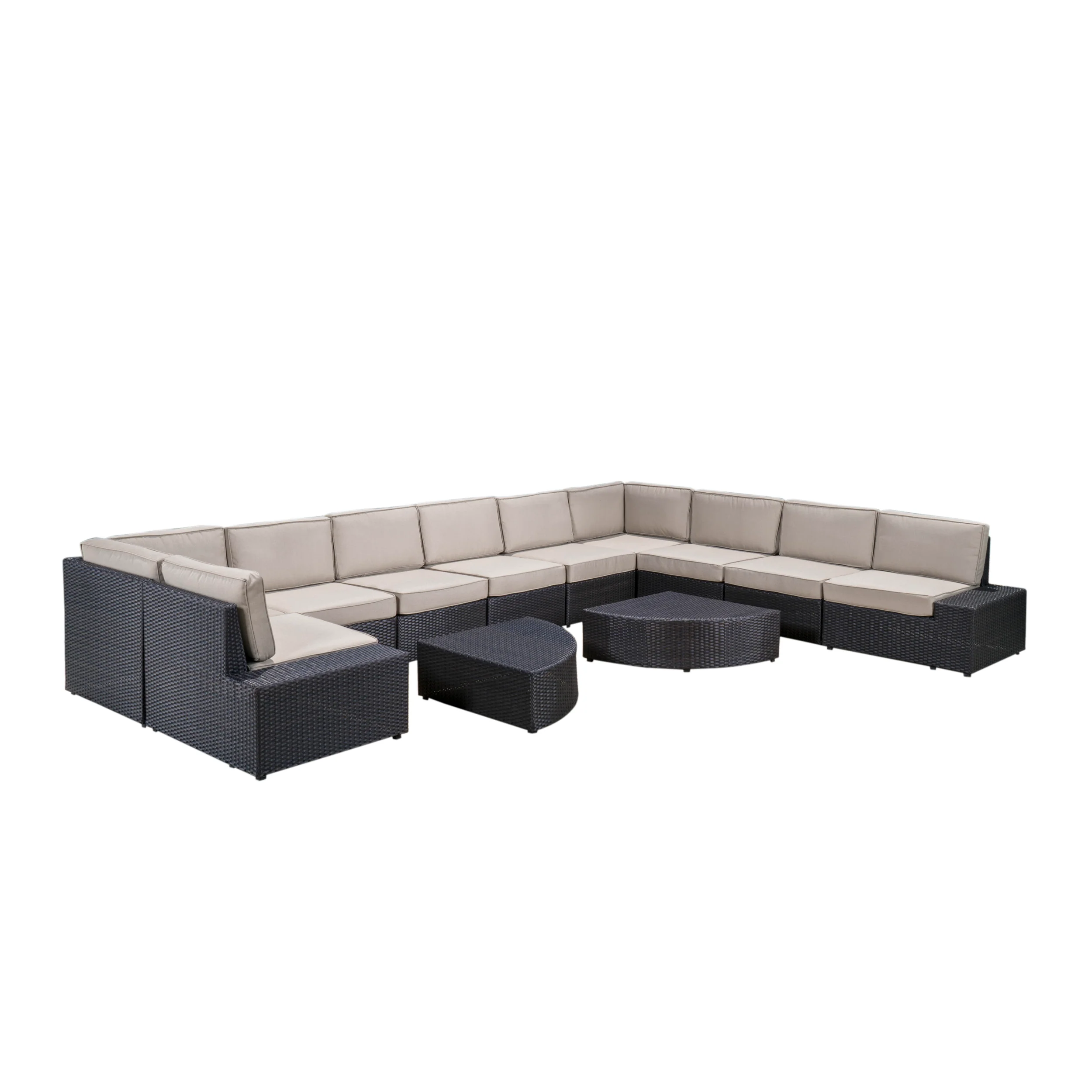 Reddington 12pc Outdoor Wicker Sectional Sofa Set w/ Cushions - furnishings