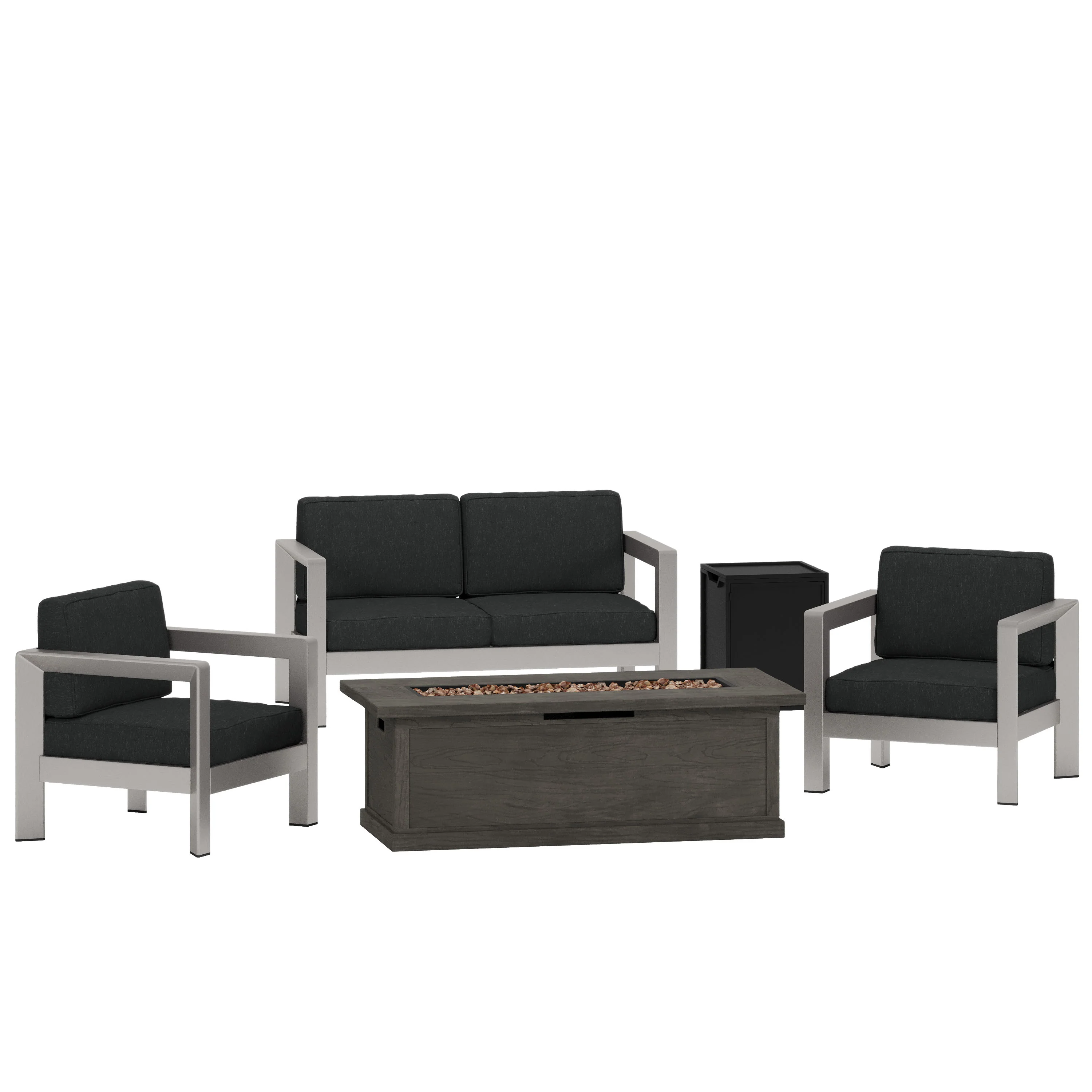 Kenny Outdoor 4-Seater Aluminum Chat Set with Fire Pit and Tank Holder - furnishings