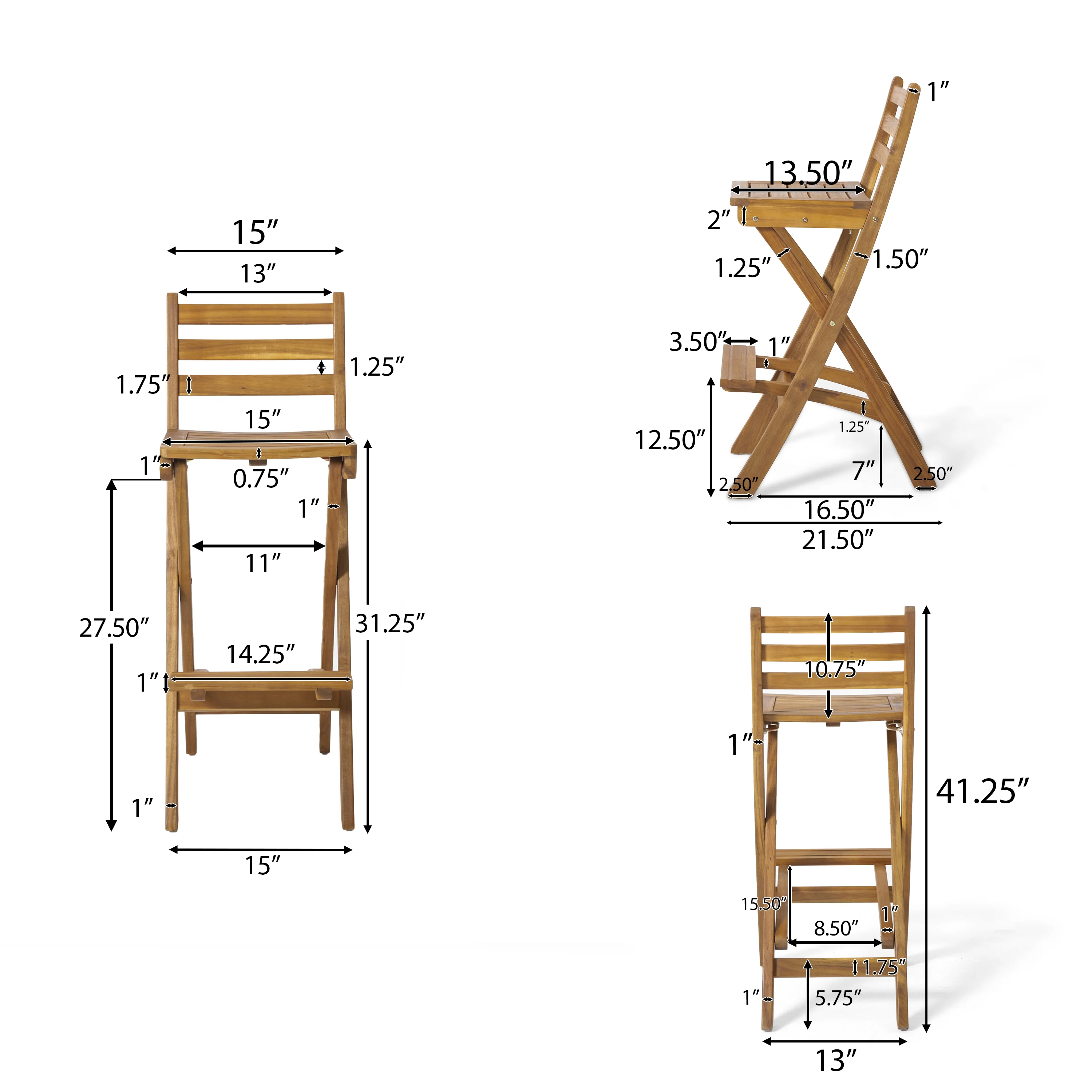Atlantic Outdoor 30-Inch Foldable Acacia Wood Bar Stool - furnishings