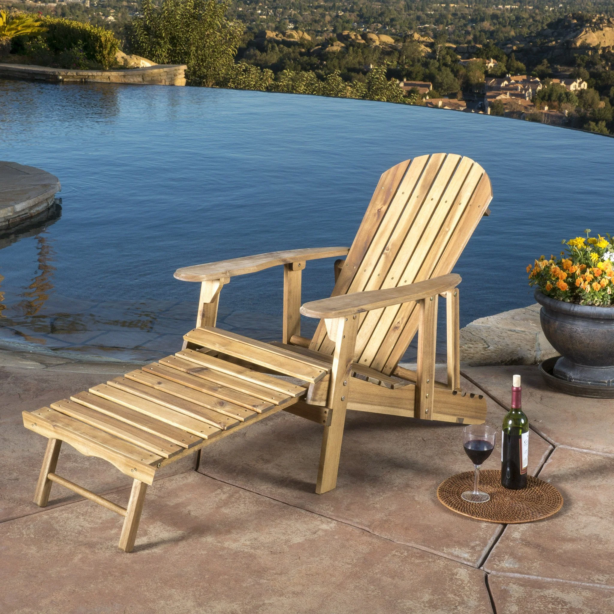 Kono Outdoor Acacia Wood Reclining Adirondack Chair with Footrest, Natural - furnishings