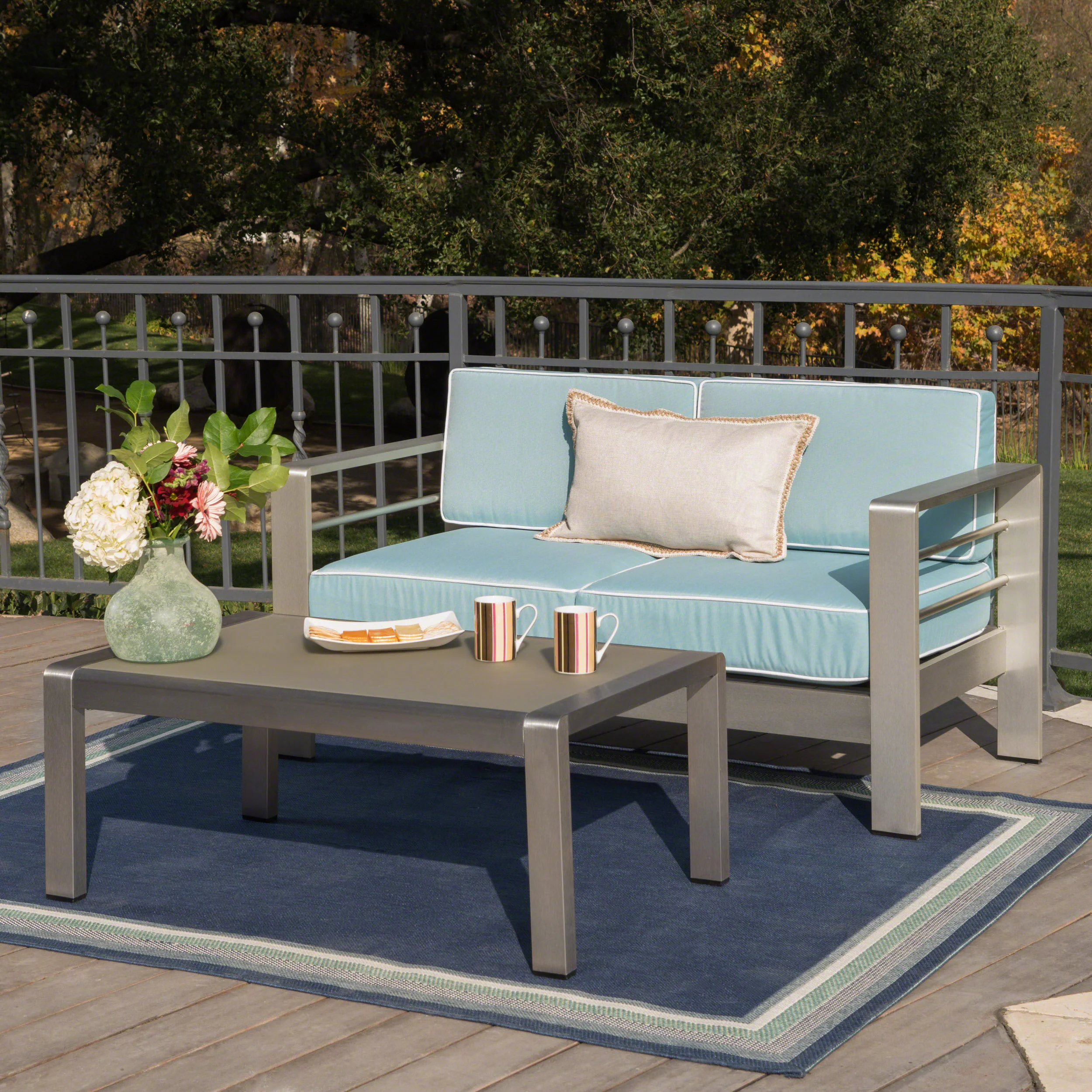 Crested Bay Outdoor Aluminum Loveseat and Coffee Table Set - furnishings