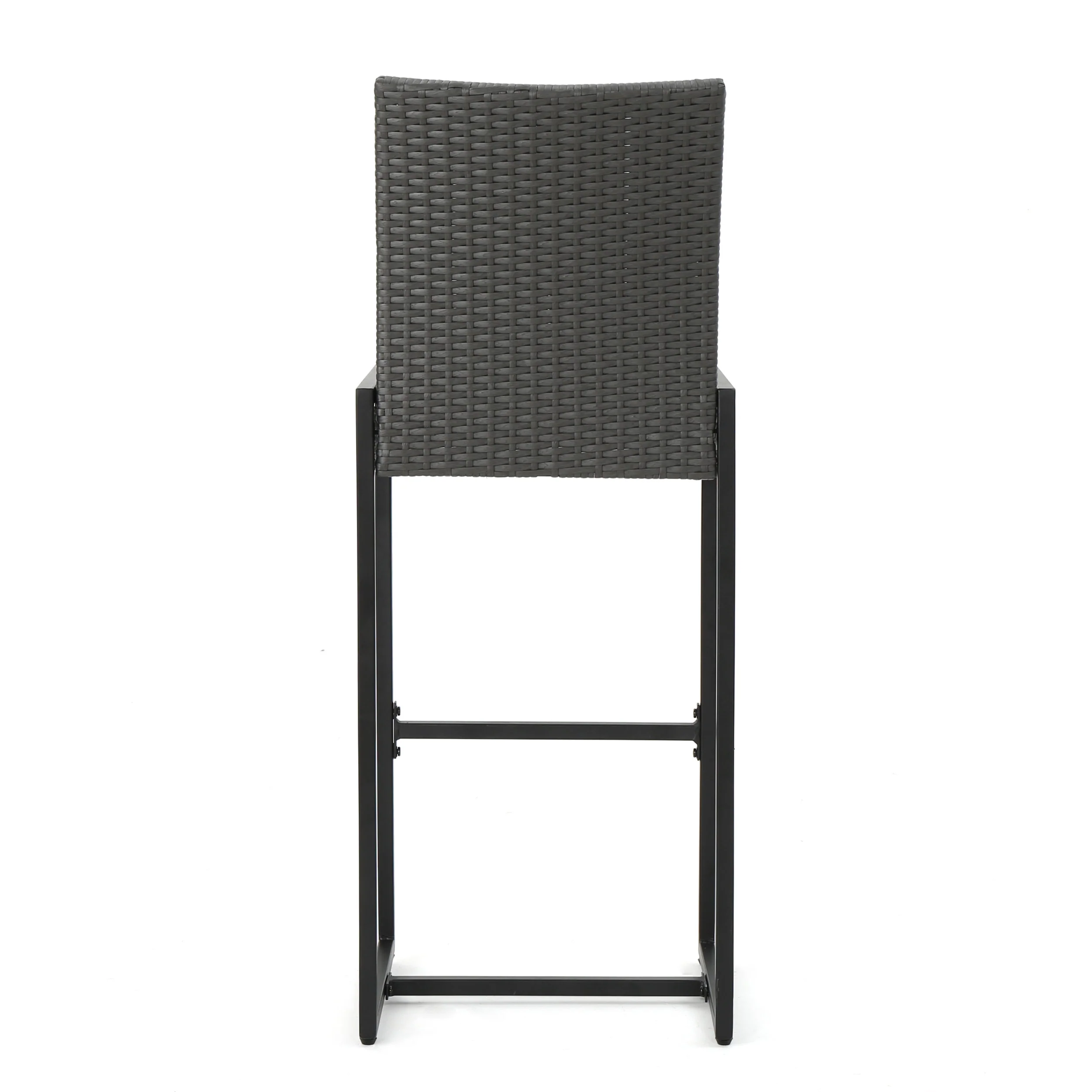 Conrad Outdoor Transitional 30-Inch Gray Wicker Barstools with Metal Frame - furnishings