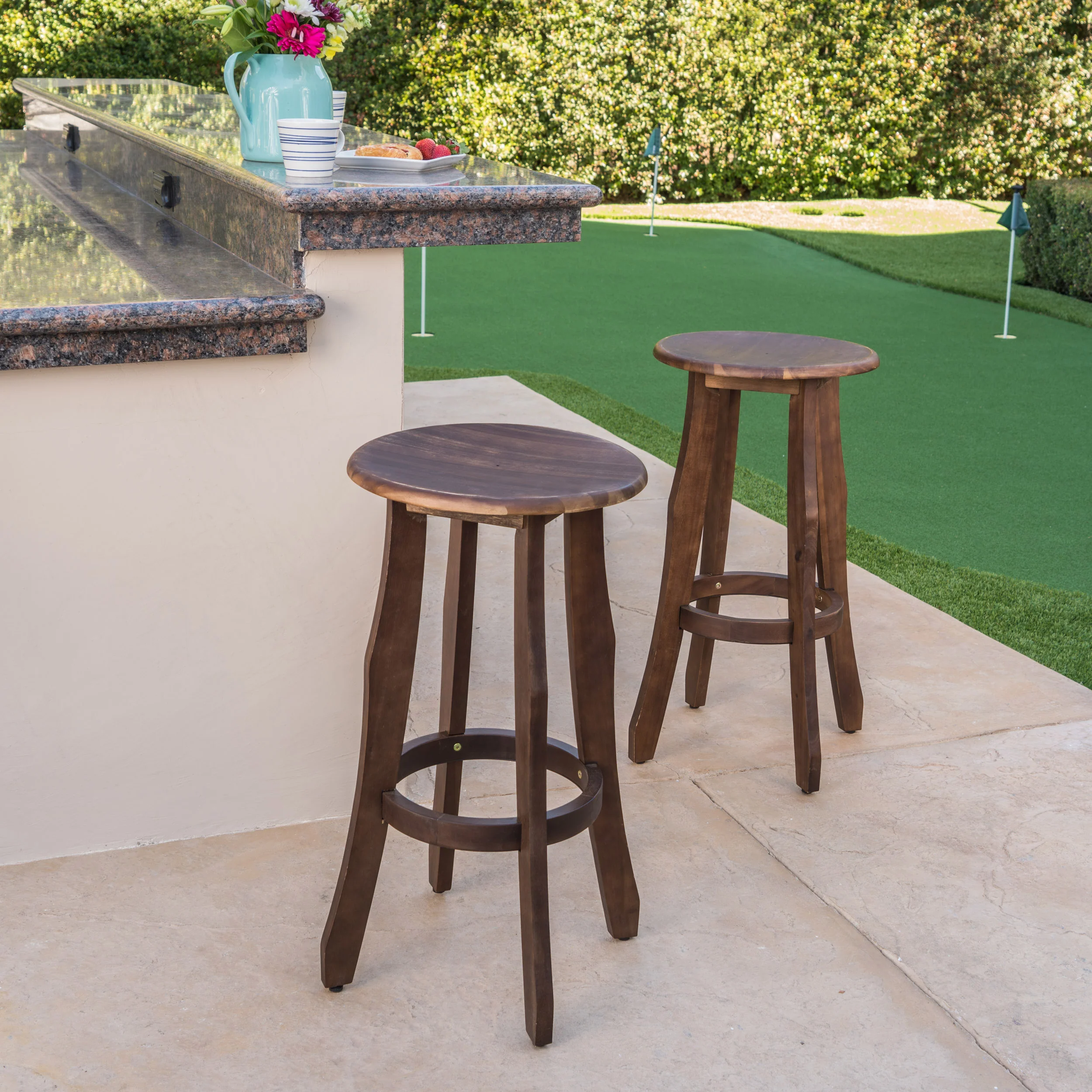 Primrose 30-Inch Outdoor Dark Brown Finished Acacia Wood Barstools - furnishings