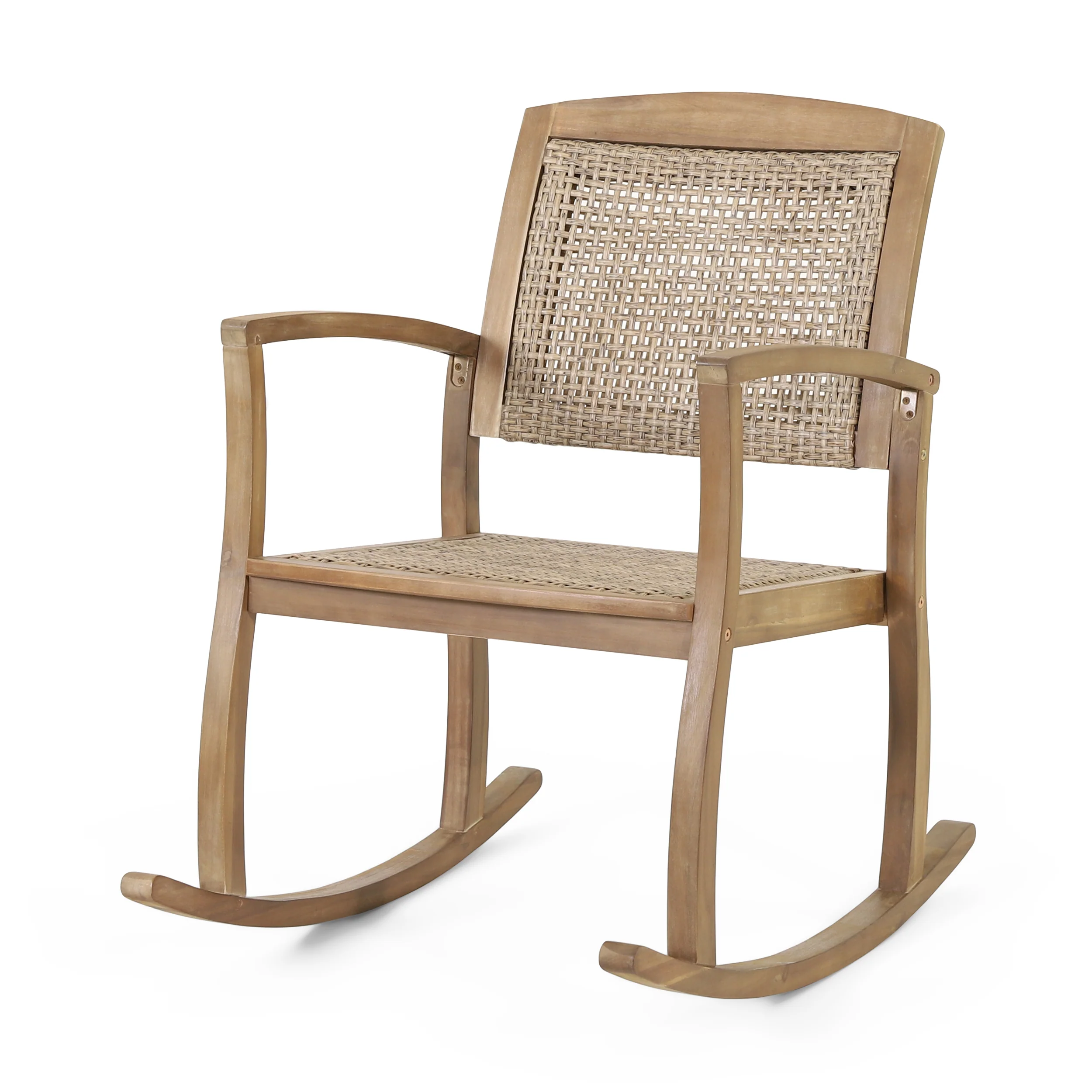 Uintah Outdoor Acacia Wood and Wicker Rocking Chair, Light Brown - furnishings