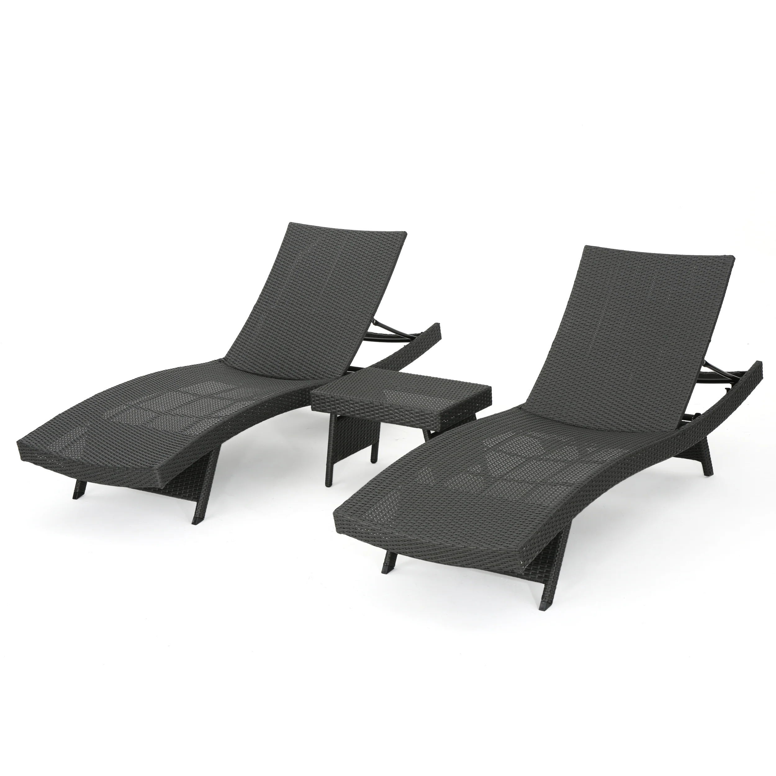 Lakeport Outdoor Grey Wicker 3-piece Adjustable Chaise Lounge Set - furnishings