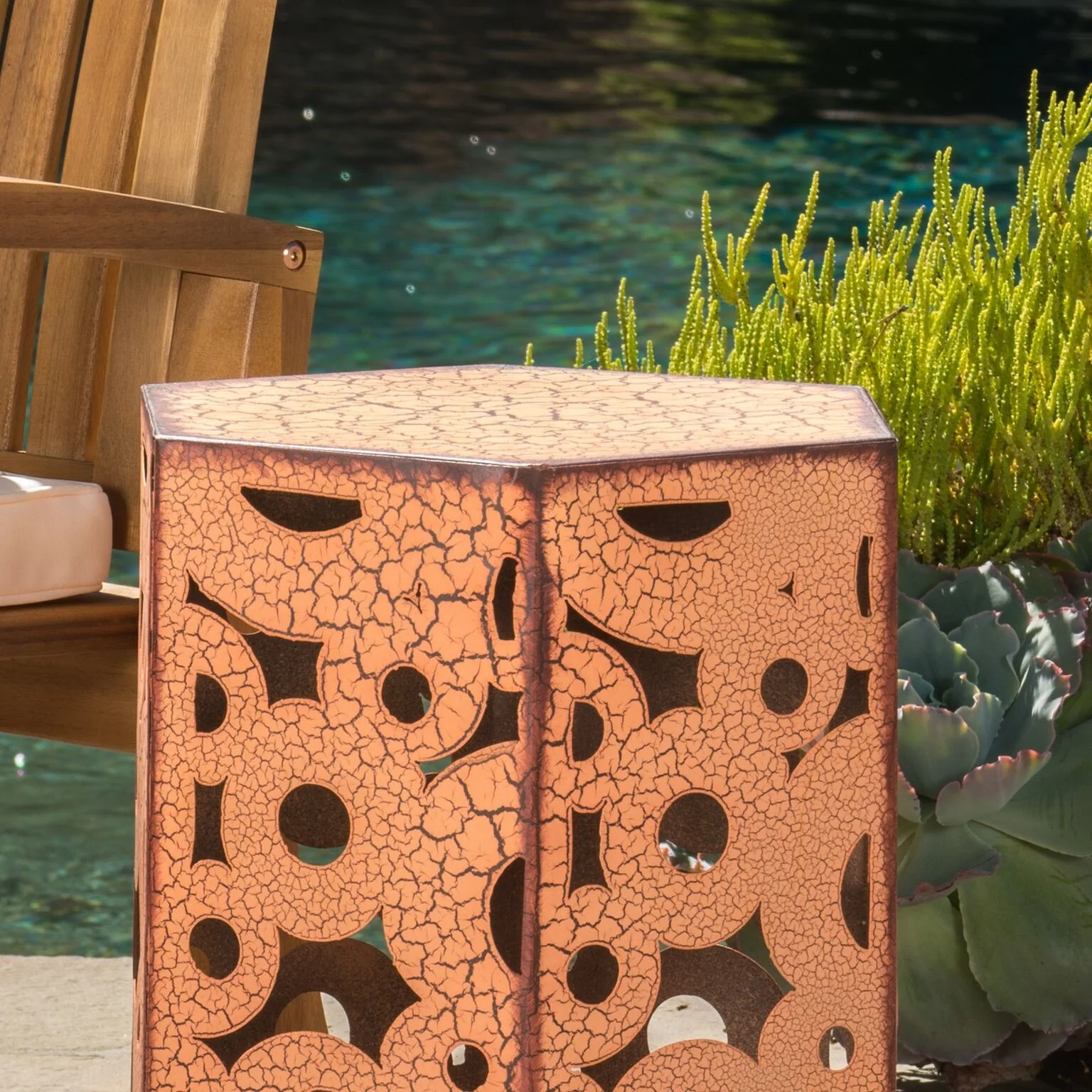 Contemporary Outdoor Hexagonal Antique Iron Accent Tables (Set of 2) - furnishings
