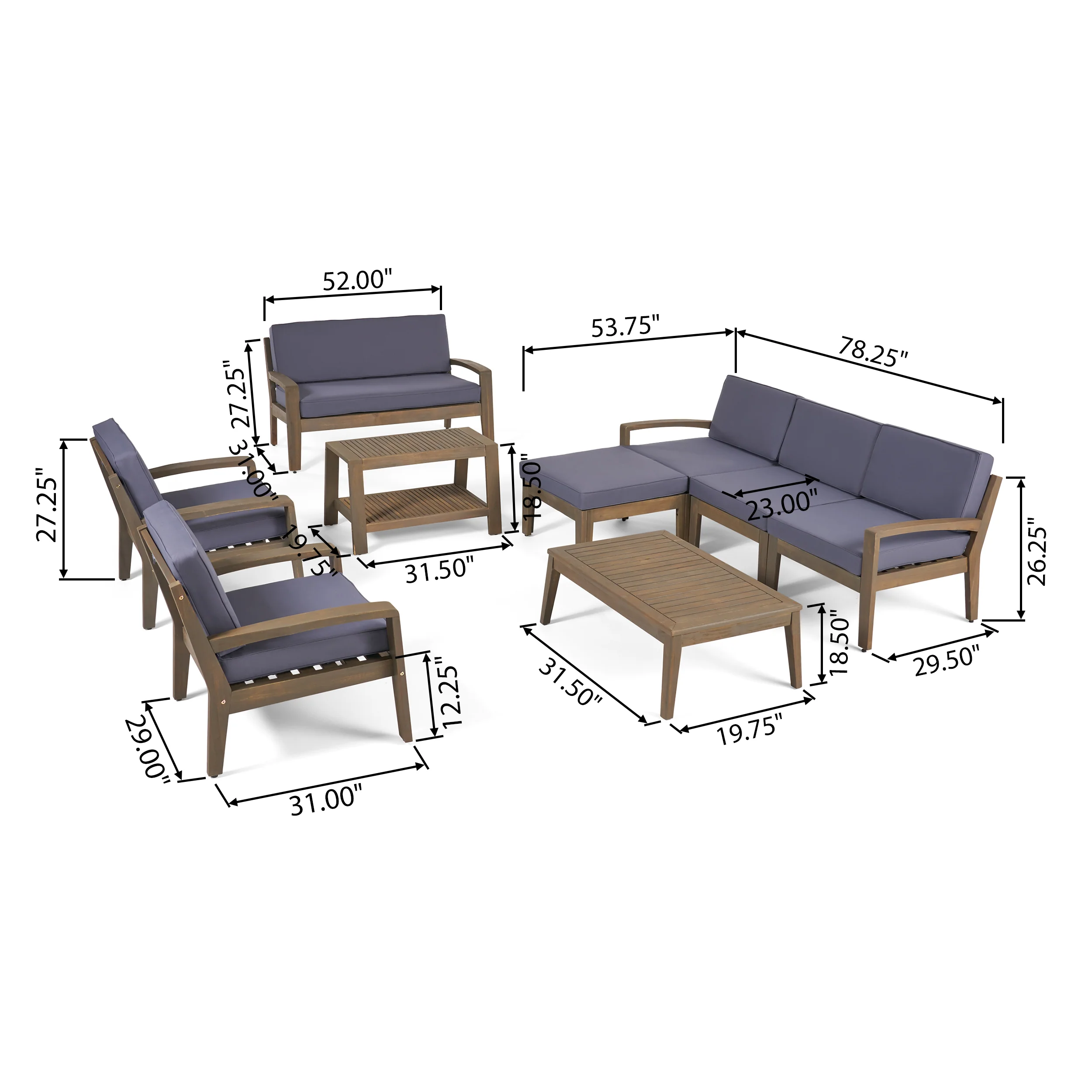 Parma 7-Seater Sectional Sofa Set For Patio with Loveseat - furnishings