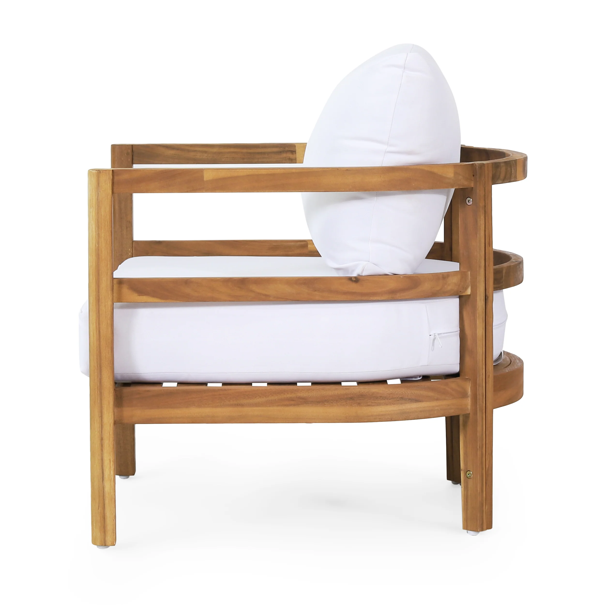 Aggie Outdoor Acacia Wood Club Chair with Cushion, Set of 2, Teak and White - furnishings
