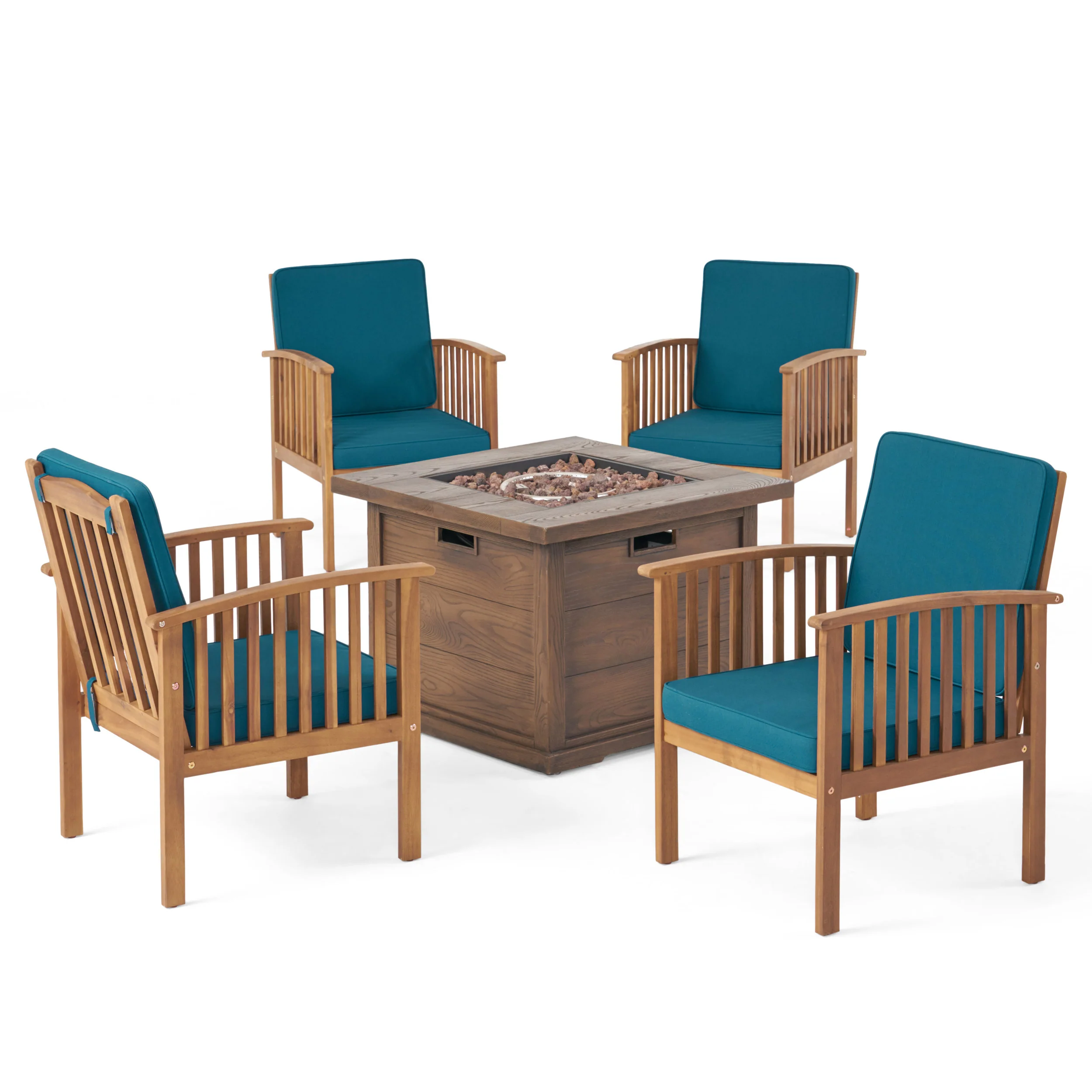Cape Outdoor 4-Seater Acacia Wood Club Chairs with Firepit - furnishings