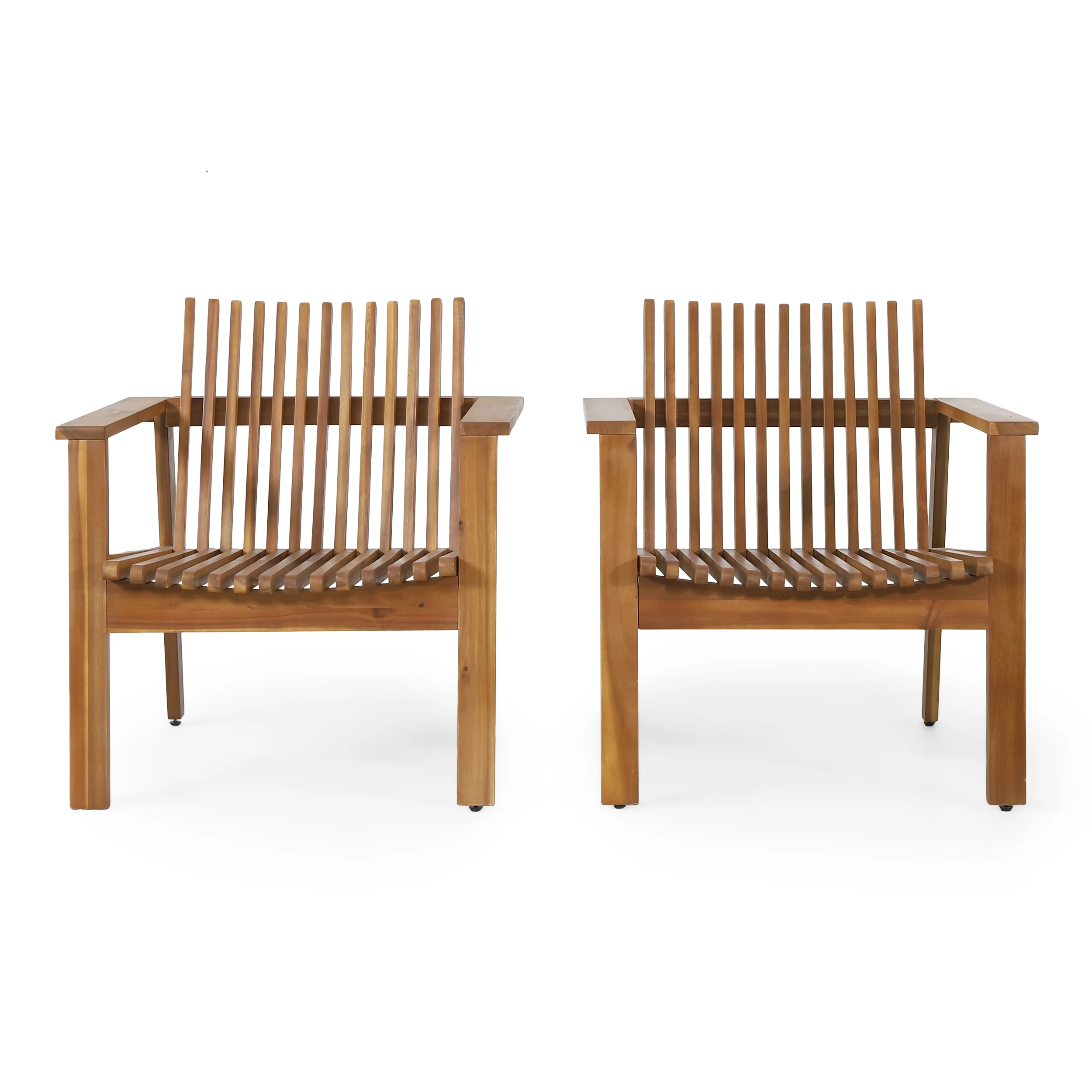 Naomi Outdoor Acacia Wood Slatted Club Chairs, Set of 2, Teak - furnishings