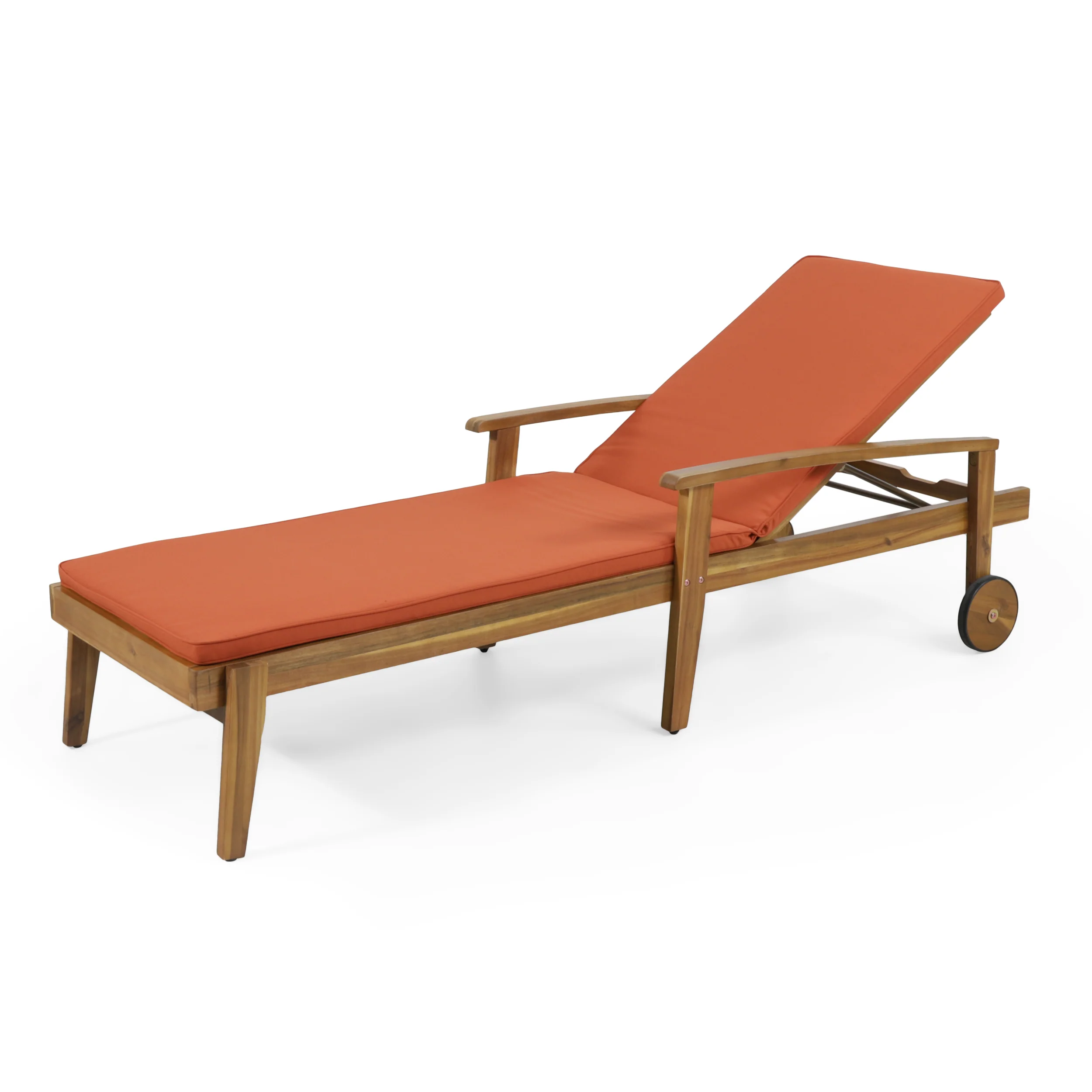 Lucknow Outdoor Acacia Wood Chaise Lounge with Water Resistant Cushion - furnishings