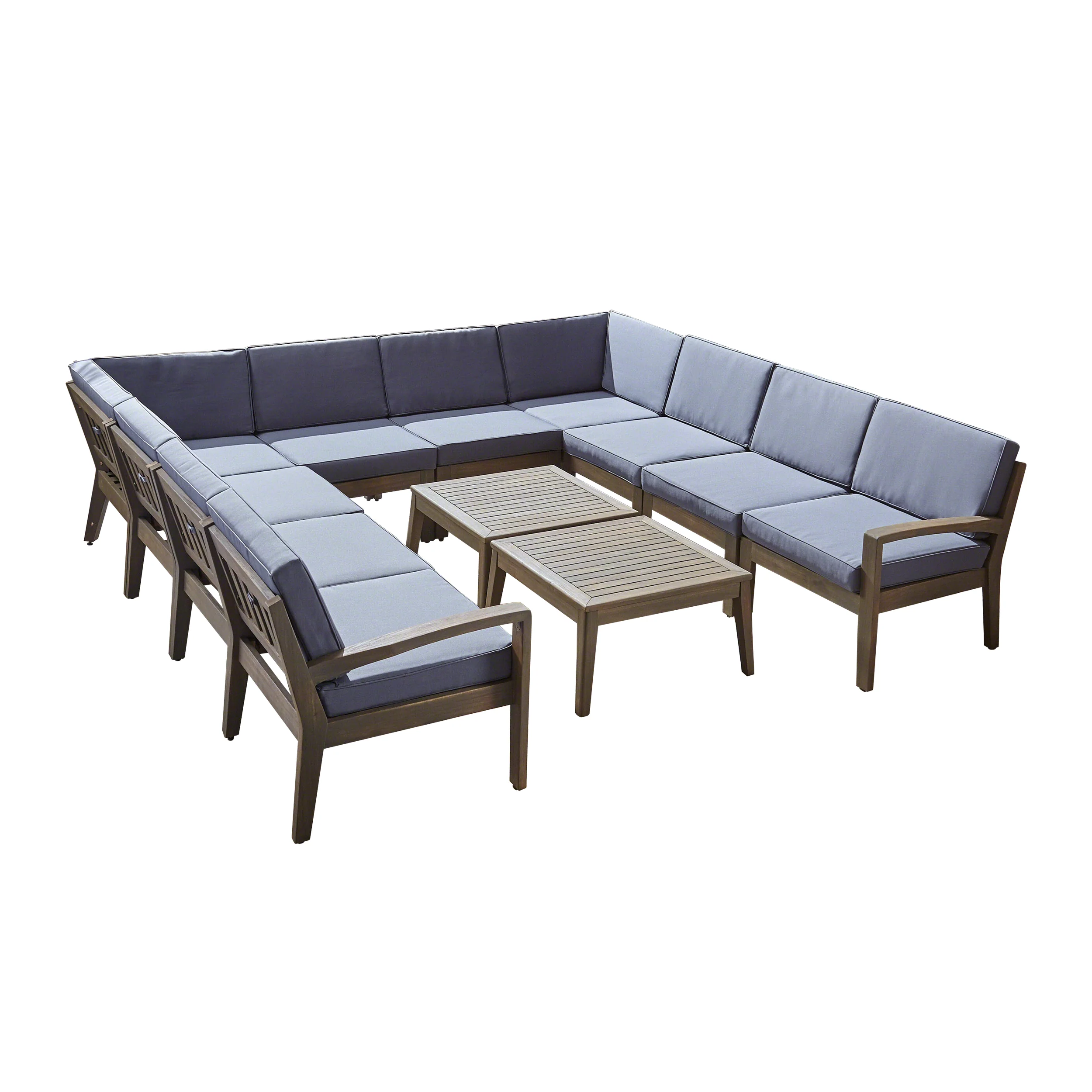 Roy Outdoor Acacia Wood 10 Seater Sectional Sofa Set with Two Coffee Tables - furnishings