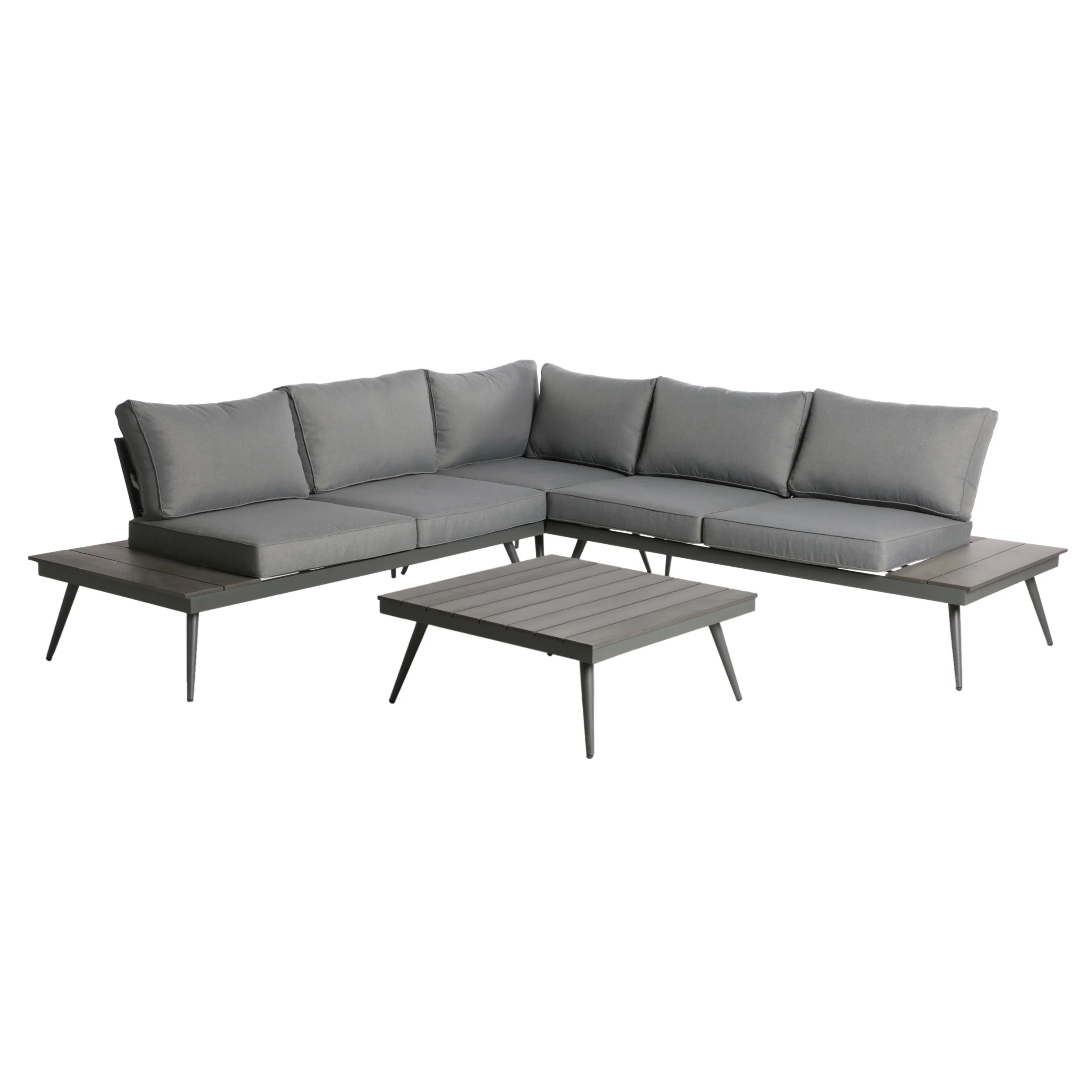 Deborah Outdoor Wood and Aluminum V-Shaped 5 Seater Sofa Set - furnishings