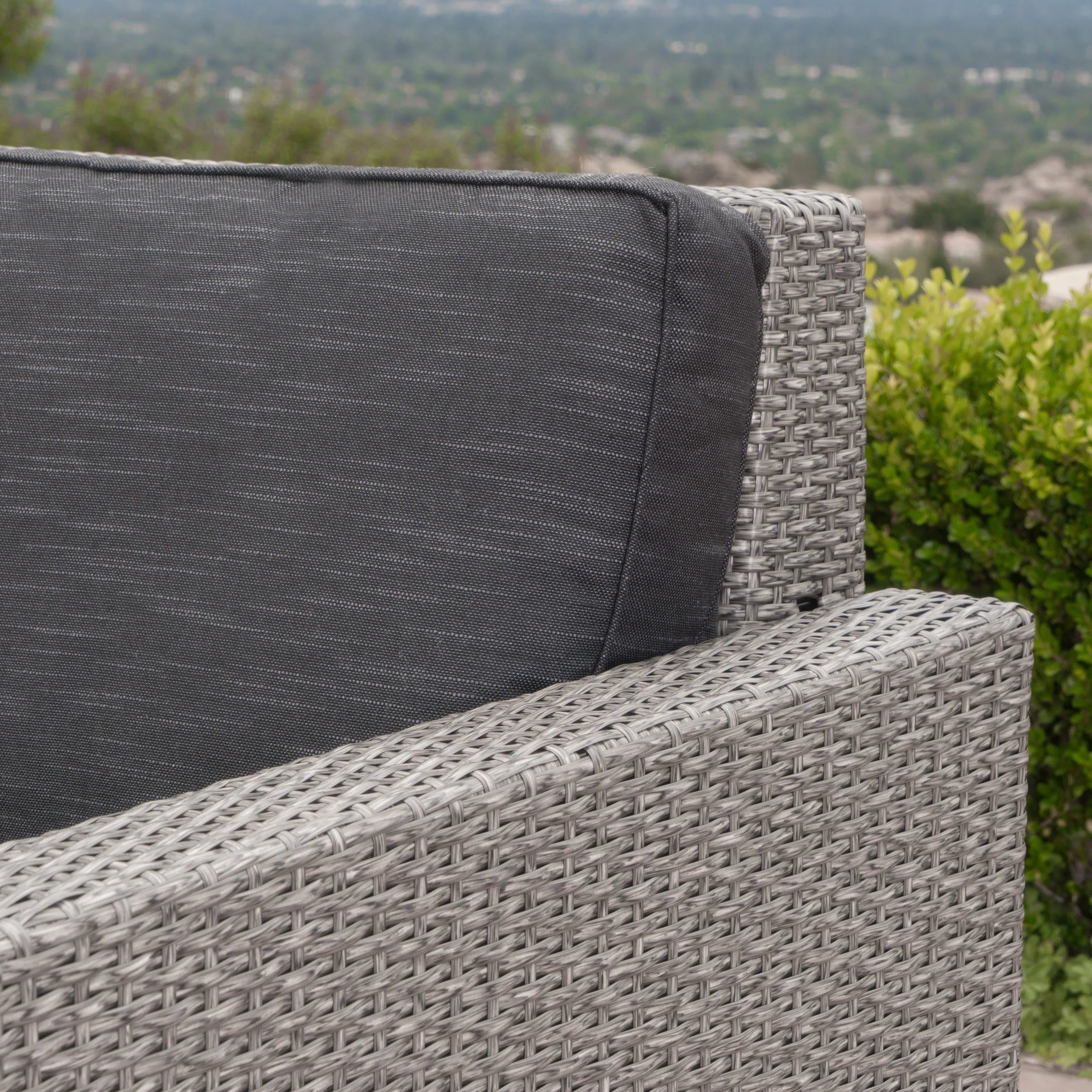 Hensley Outdoor Wicker 5 Seater Sectional Sofa Chat Set with Cushions, Mixed Black and Dark Gray - furnishings