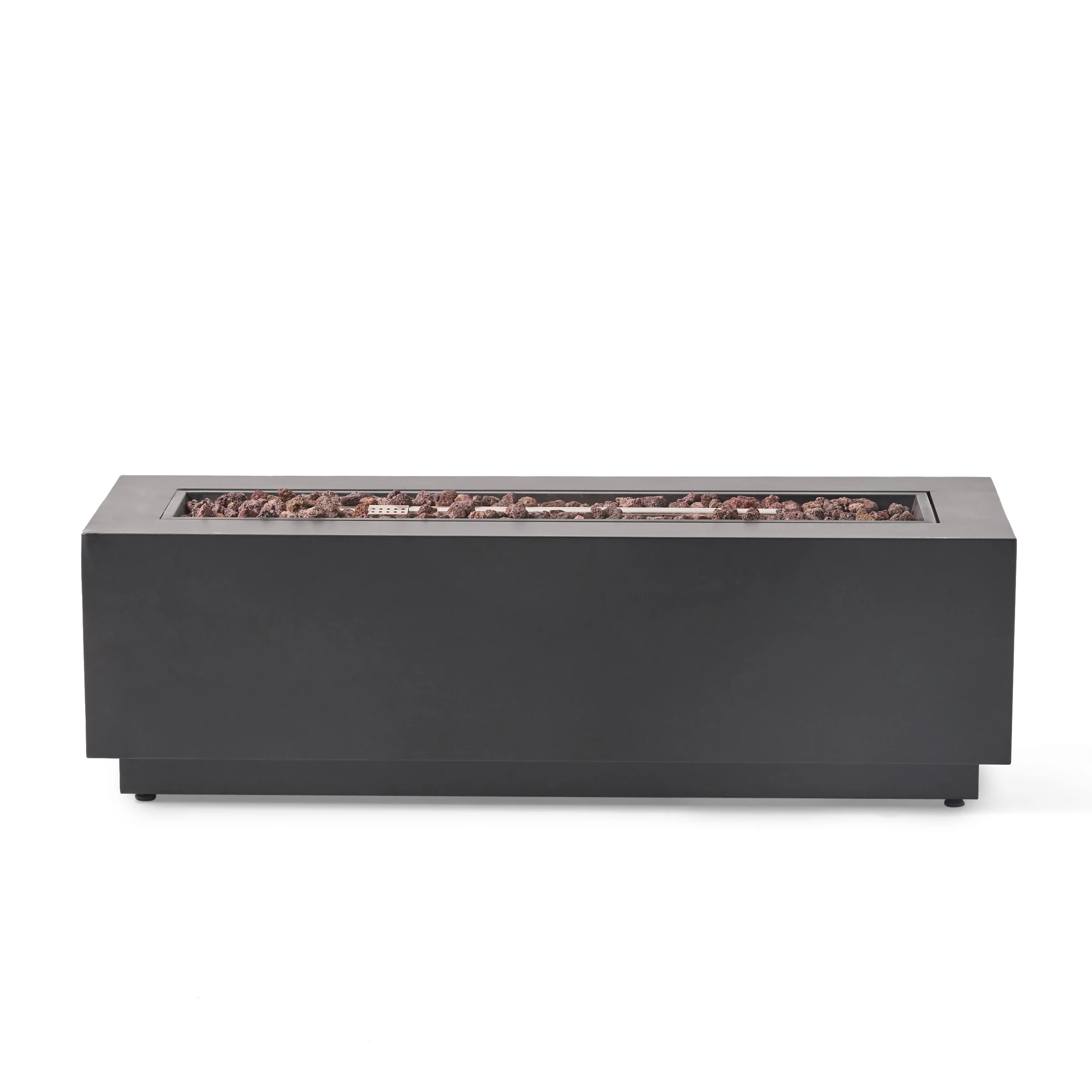 Hooven Outdoor Aluminum 4 Seater Chat Set with Fire Pit, Black, Natural, and Dark Gray - furnishings