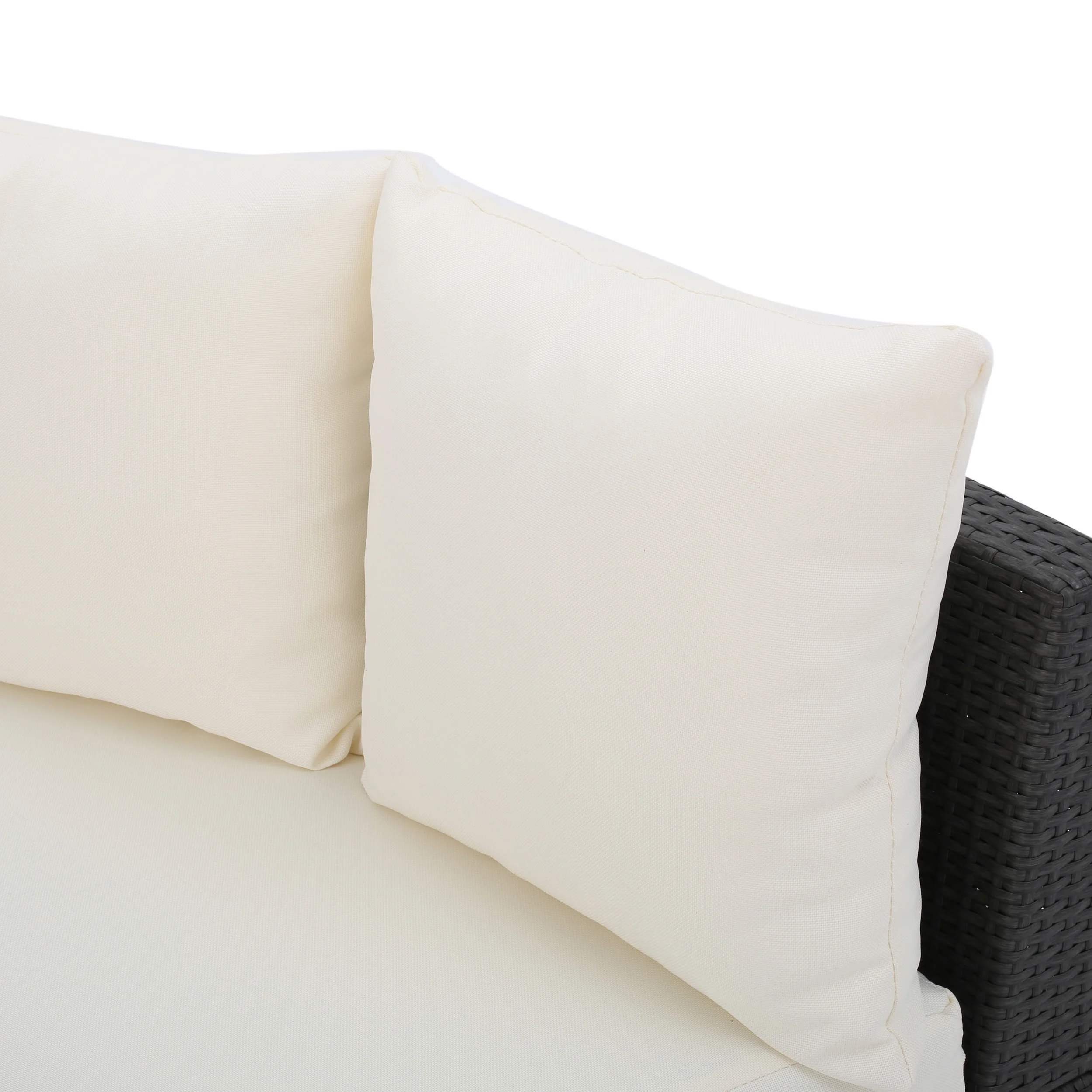 Hatteras Outdoor 5 Piece Grey Wicker Sofa Set with White Water Resistant Fabric Cushions - furnishings