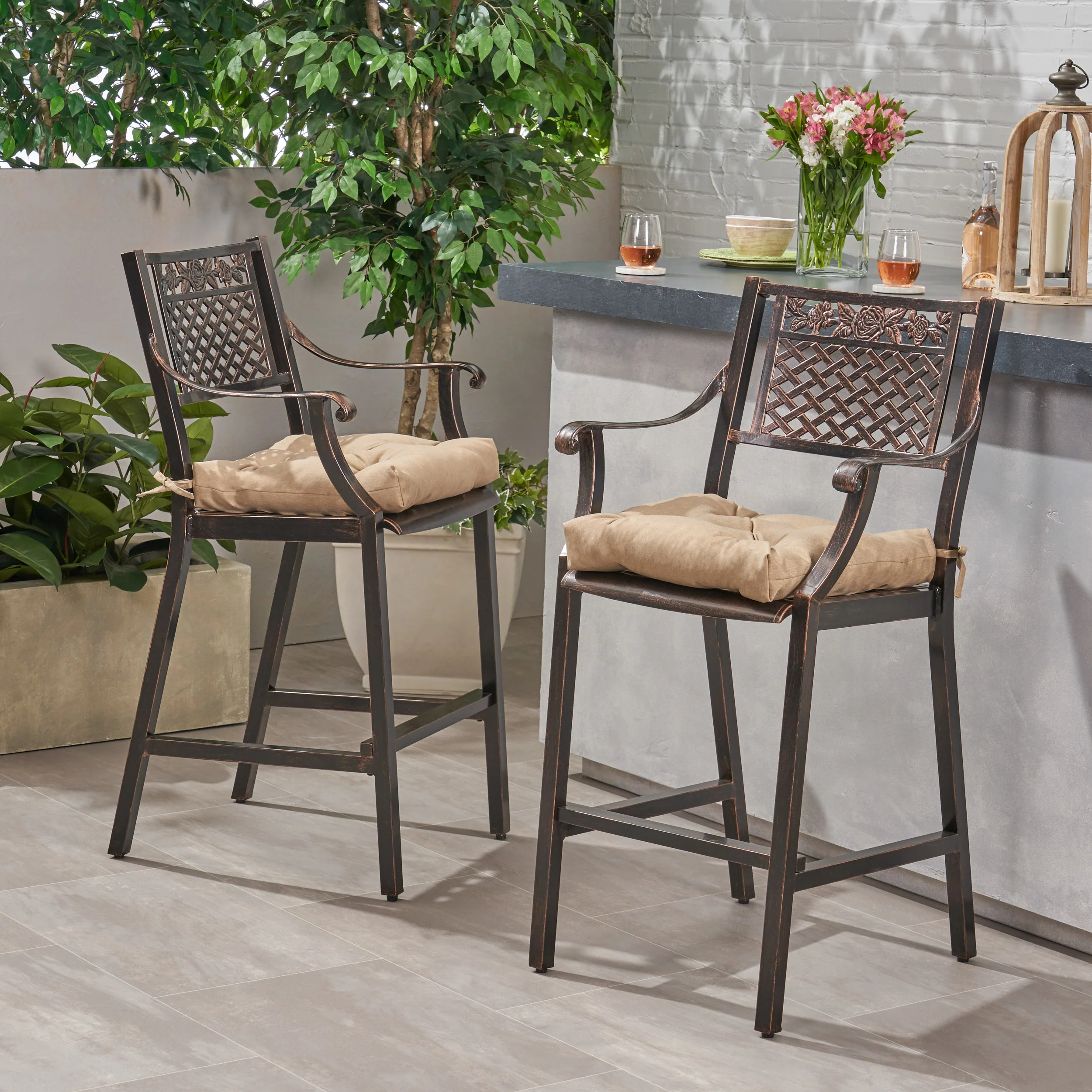 Rachel Outdoor Barstool with Cushion (Set of 2) - furnishings