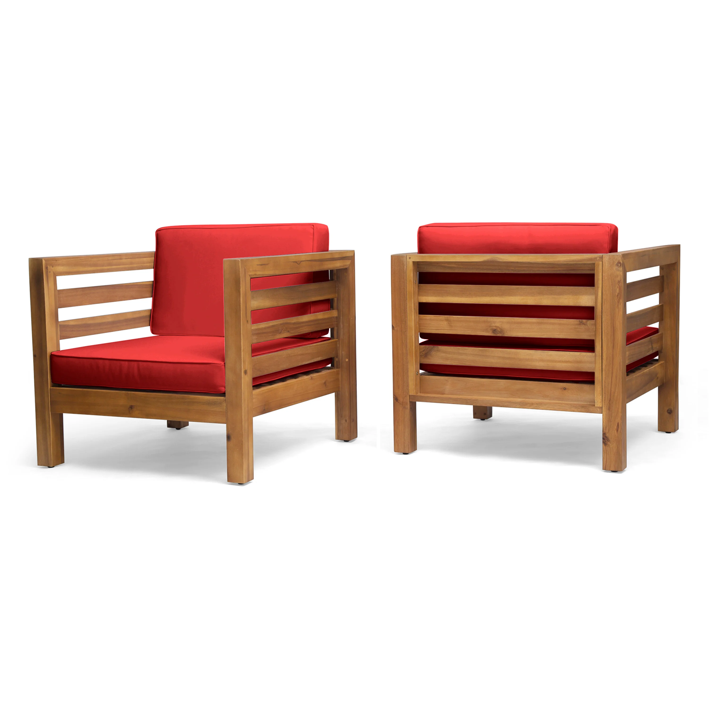 Louise Outdoor Acacia Wood Club Chairs with Cushions (Set of 2) - furnishings