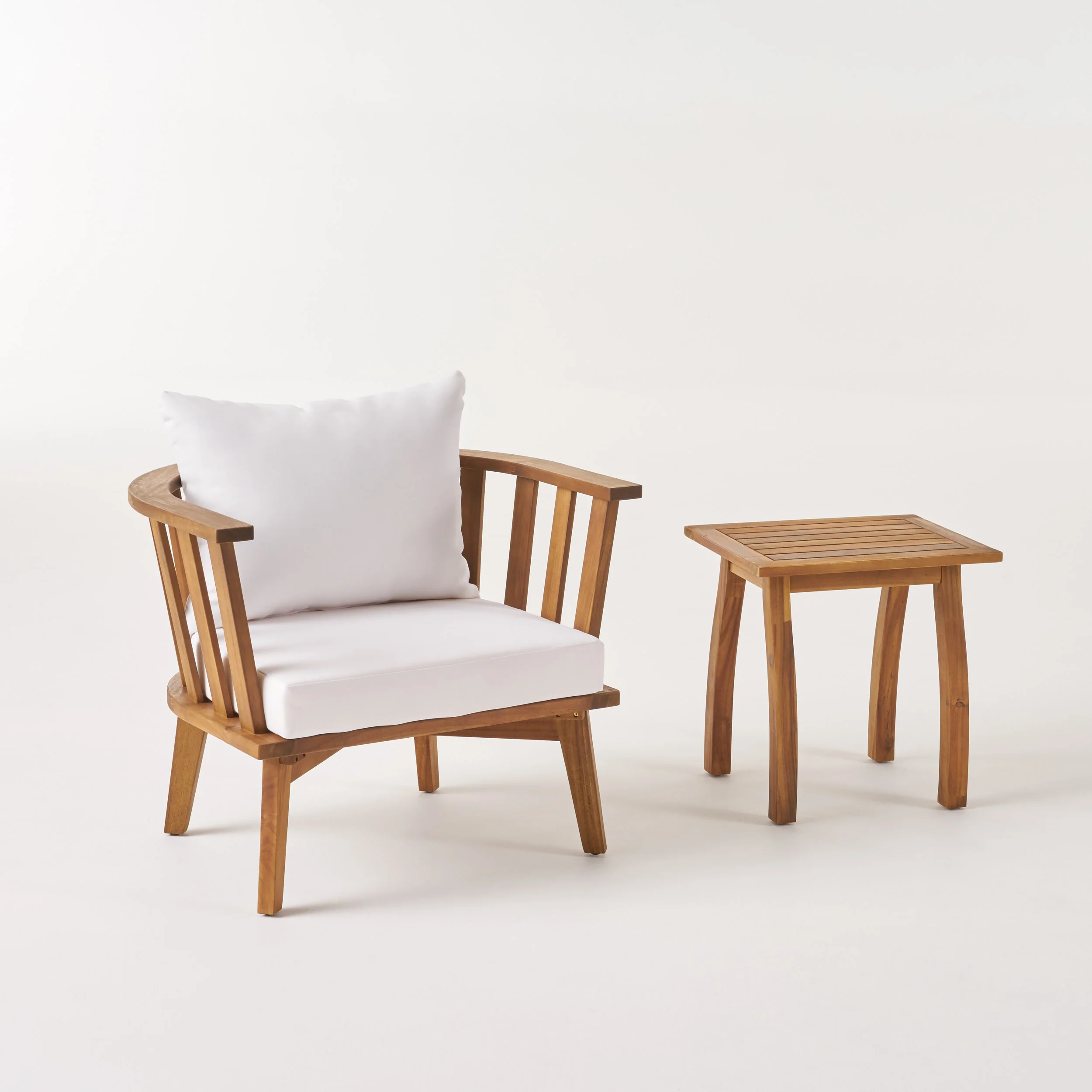 Simona Outdoor Acacia Wood Club Chair and Side Table Set - furnishings