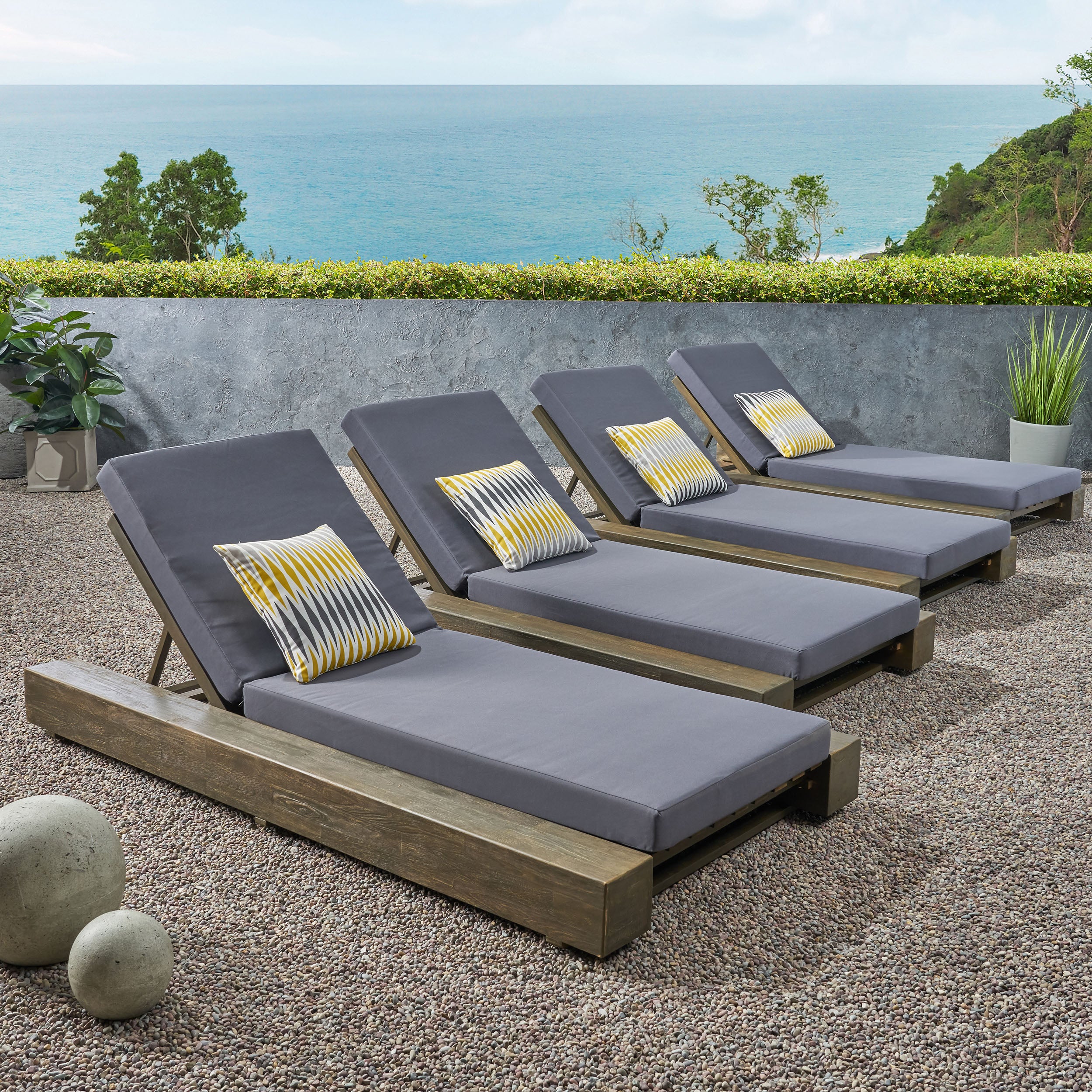 Stella Outdoor Acacia Wood Chaise Lounge and Cushion Sets (Set of 4) - furnishings